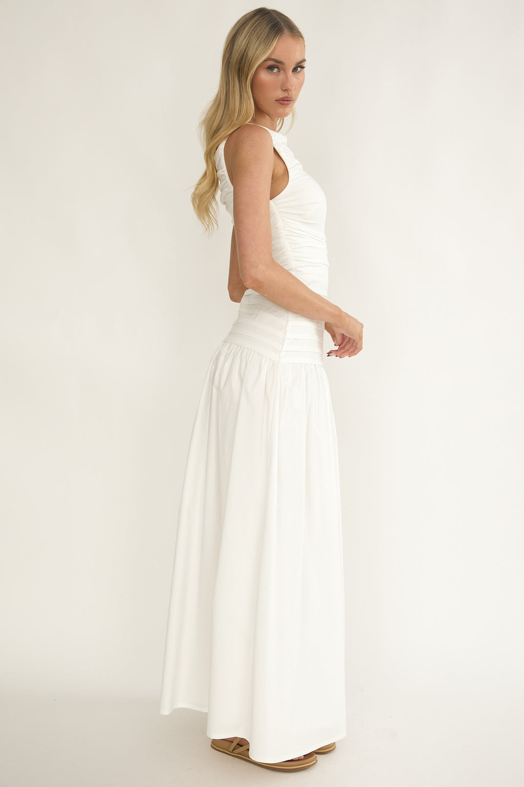 Dalayla Sleeveless Pintuck Maxi Dress White by Selfie Leslie