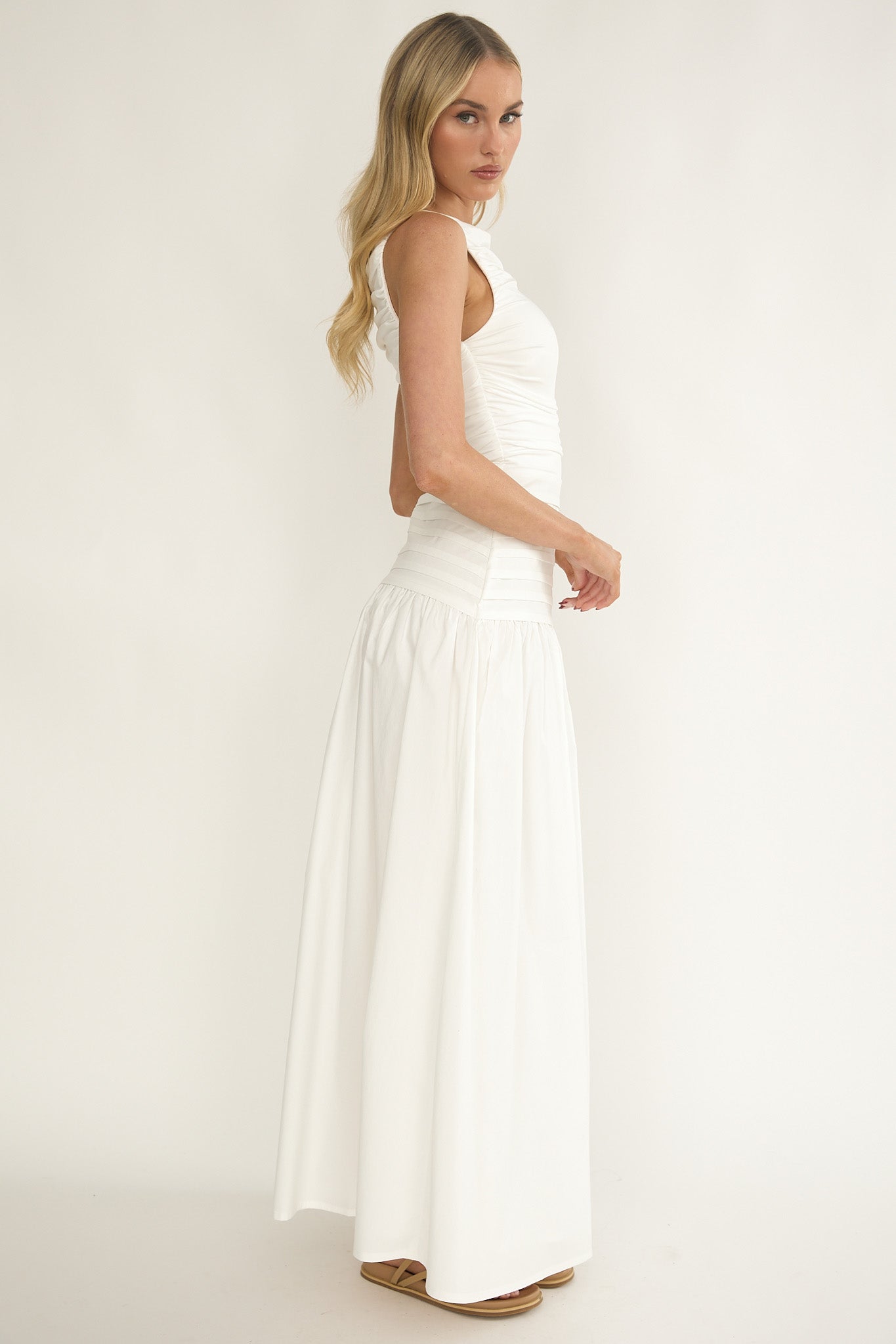Dalayla Sleeveless Pintuck Maxi Dress White by Selfie Leslie