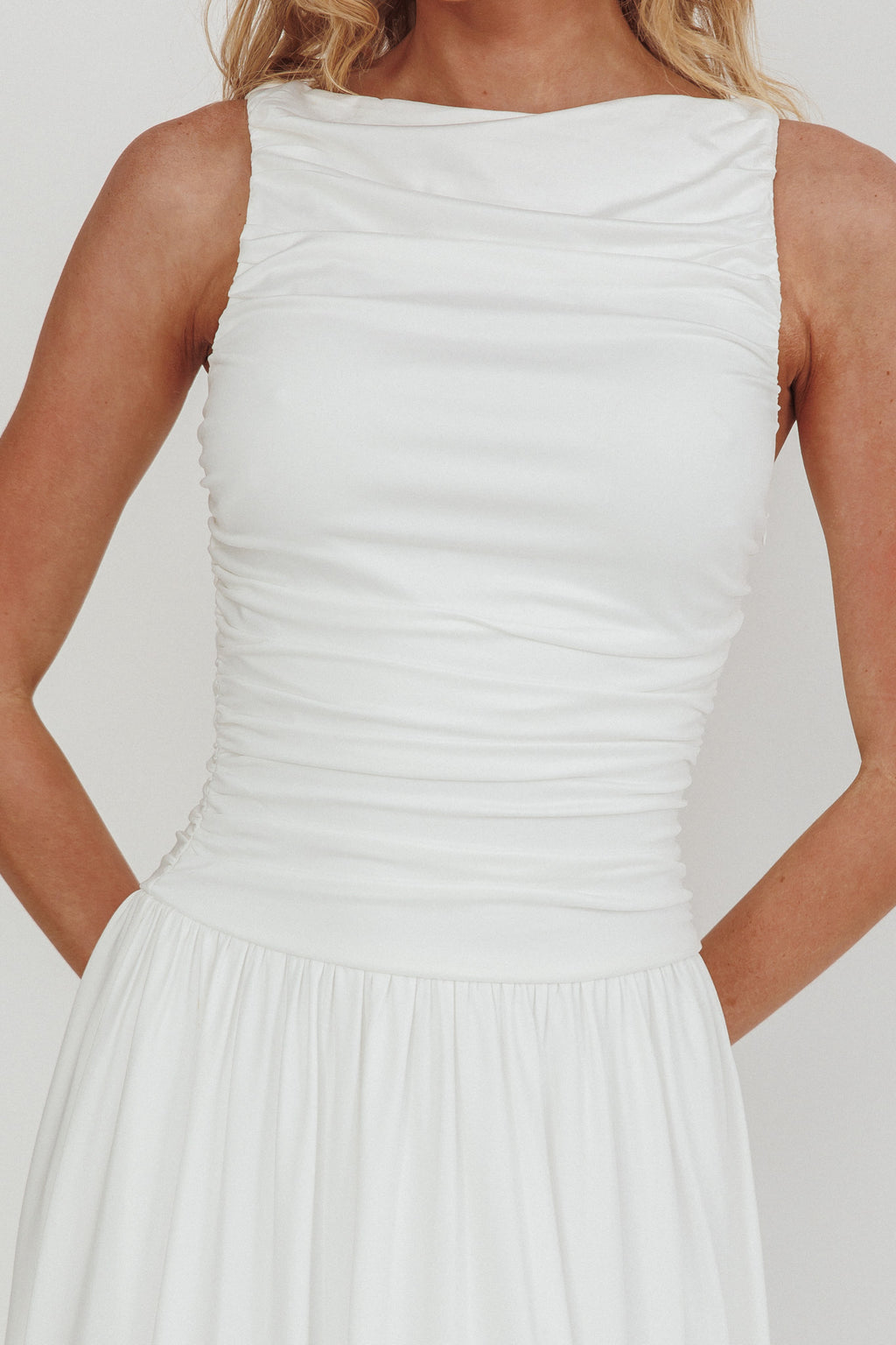 Dalayla Sleeveless Ruched Maxi Dress White by Selfie Leslie