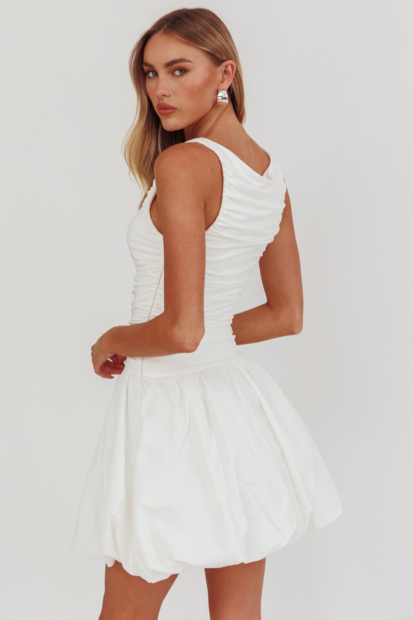 Dalayla Sleeveless Balloon Skirt Mini Dress White by Selfie Leslie