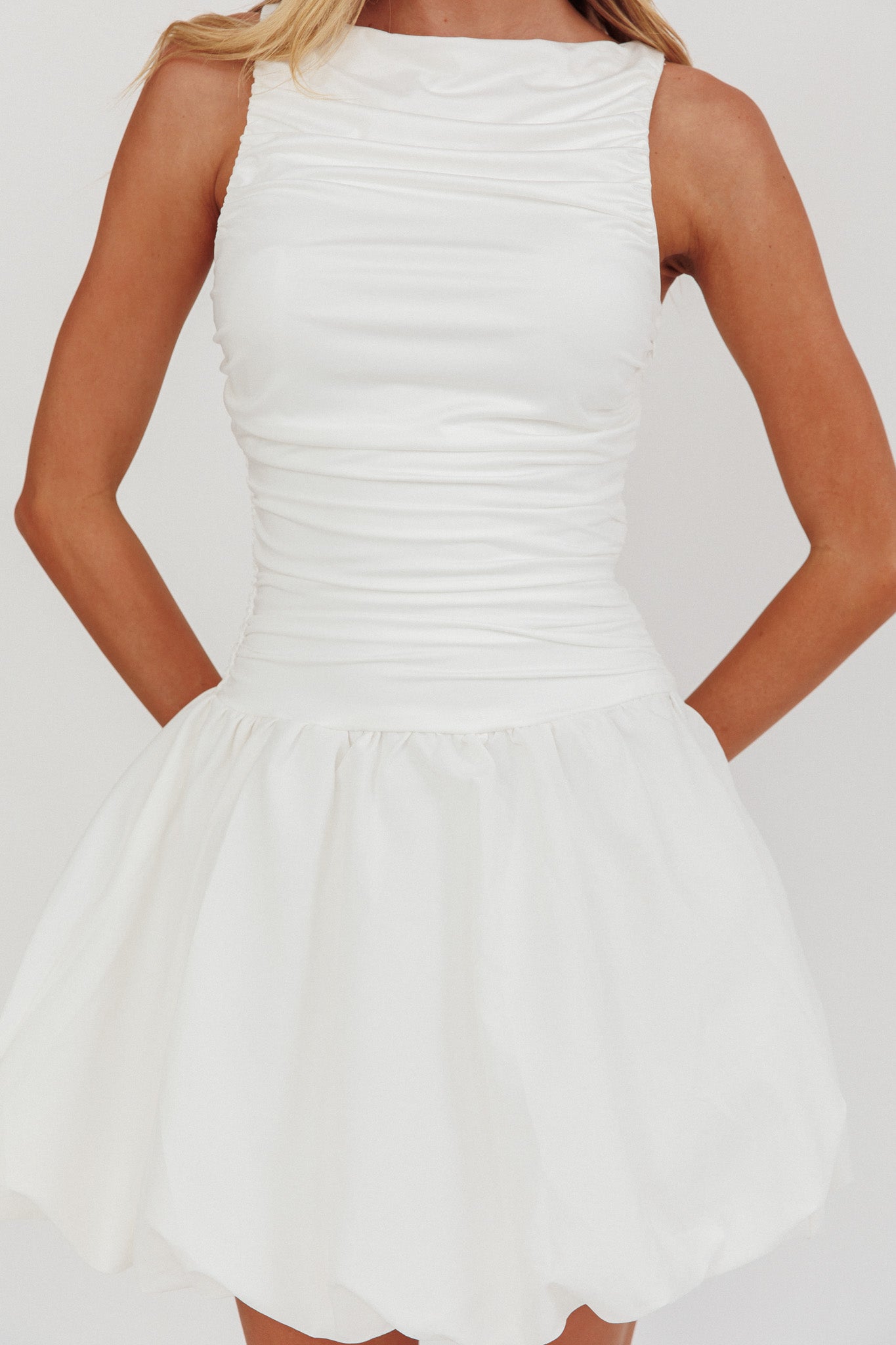 Dalayla Sleeveless Balloon Skirt Mini Dress White by Selfie Leslie
