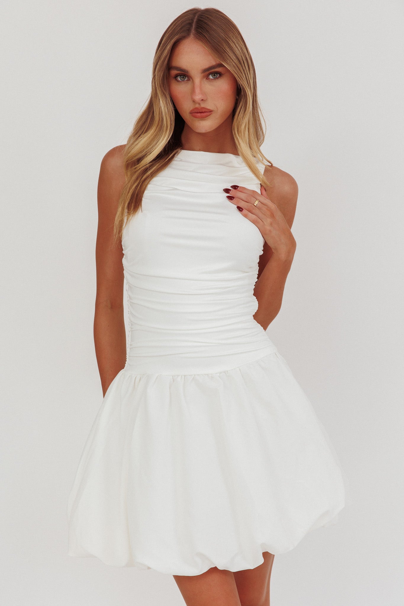 Dalayla Sleeveless Balloon Skirt Mini Dress White by Selfie Leslie