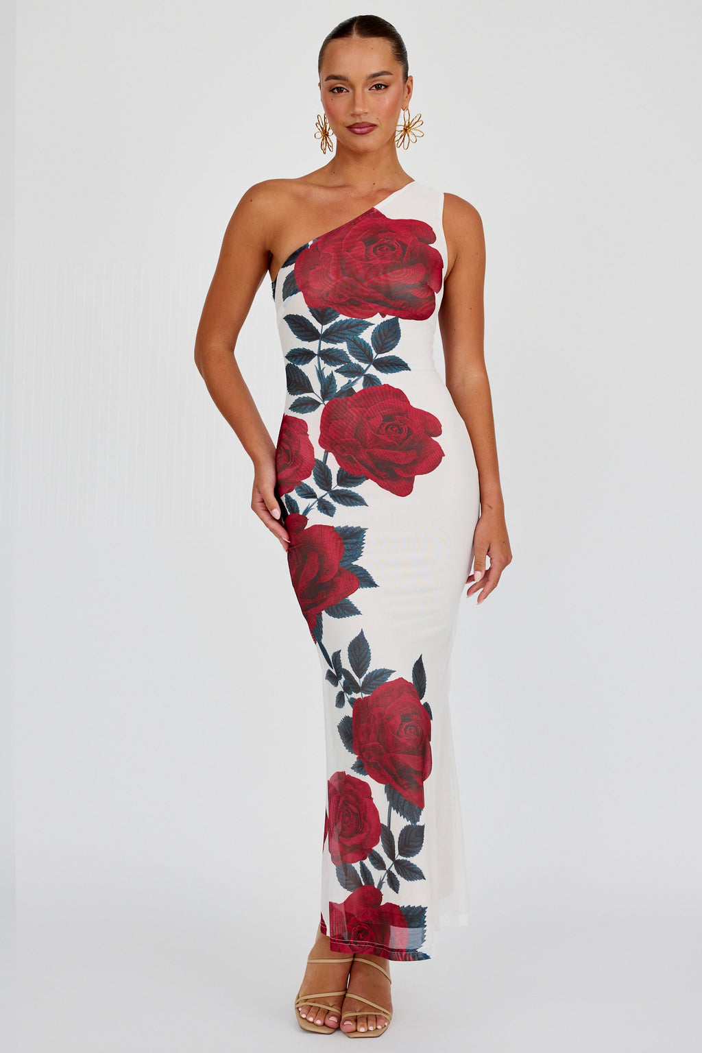 Desiree One Shoulder Mesh Maxi Dres Rose by Selfie Leslie