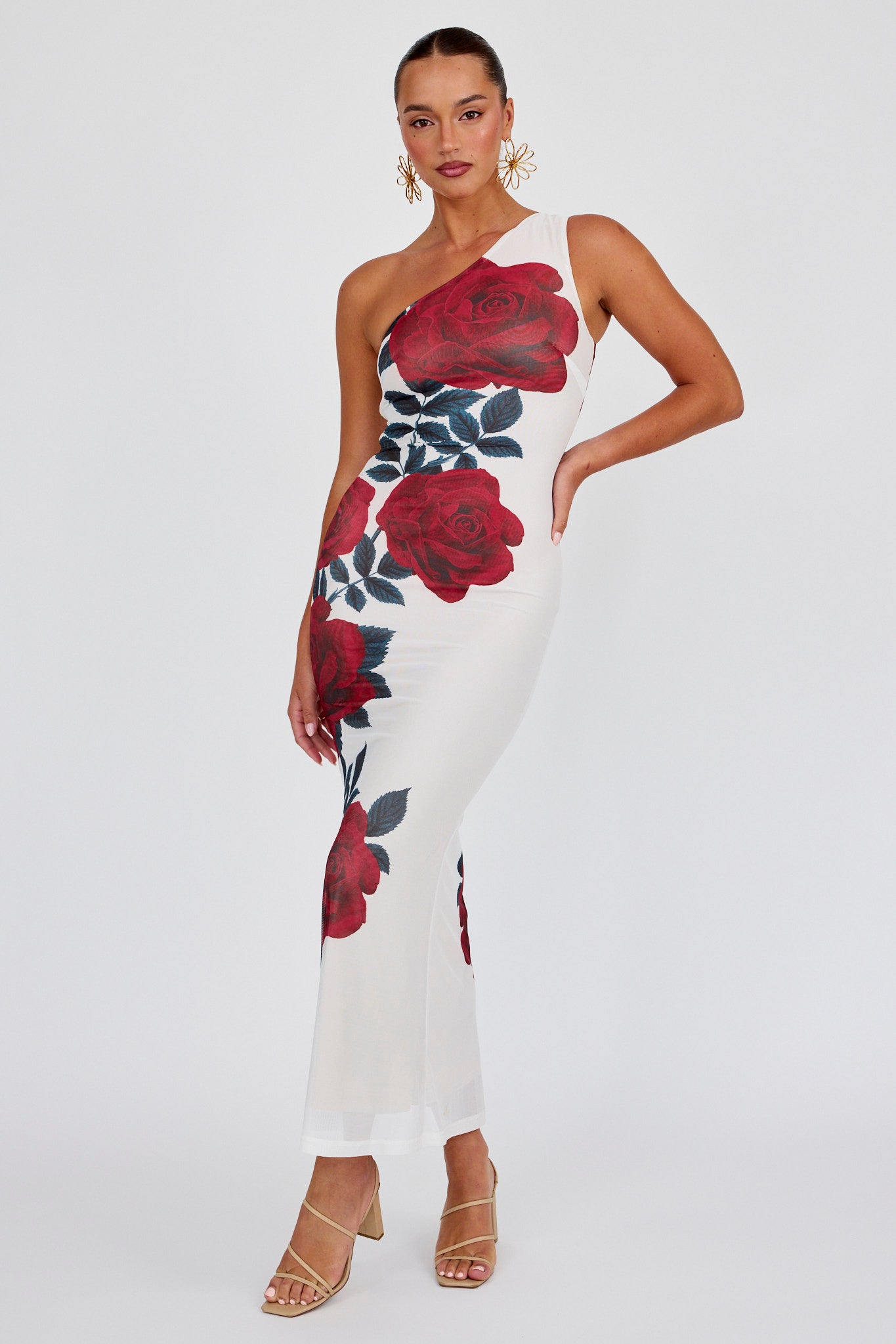 Desiree One Shoulder Mesh Maxi Dres Rose by Selfie Leslie