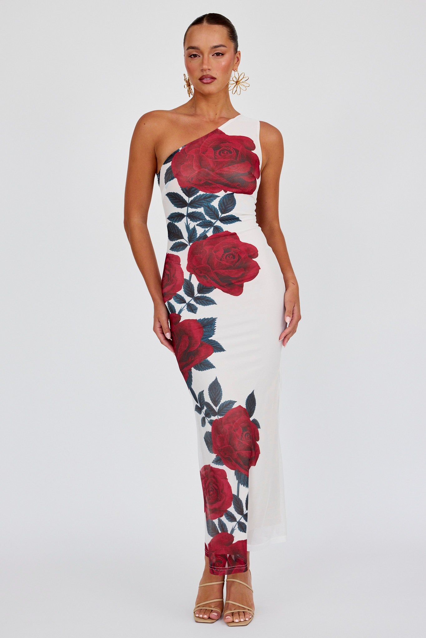 Desiree One Shoulder Mesh Maxi Dres Rose by Selfie Leslie
