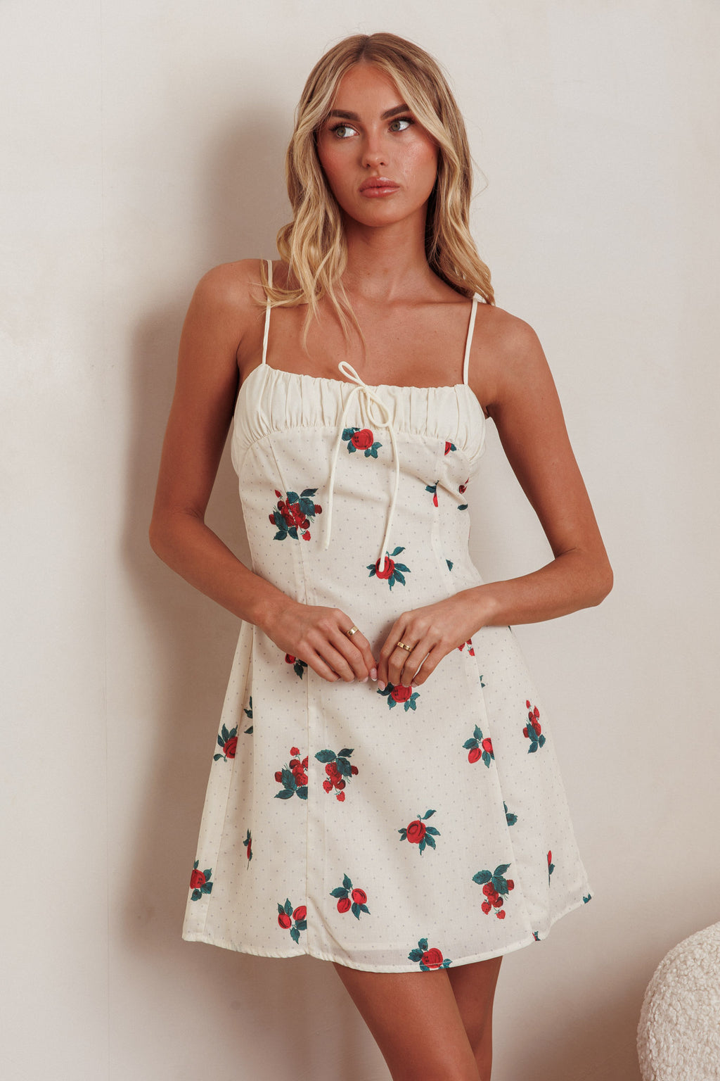 Clara Gathered Bust Mini Dress Rose Beige by Selfie Leslie