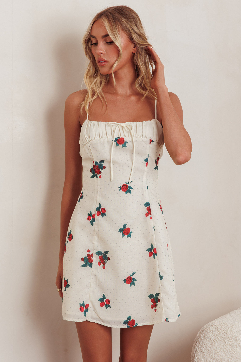 Clara Gathered Bust Mini Dress Rose Beige by Selfie Leslie