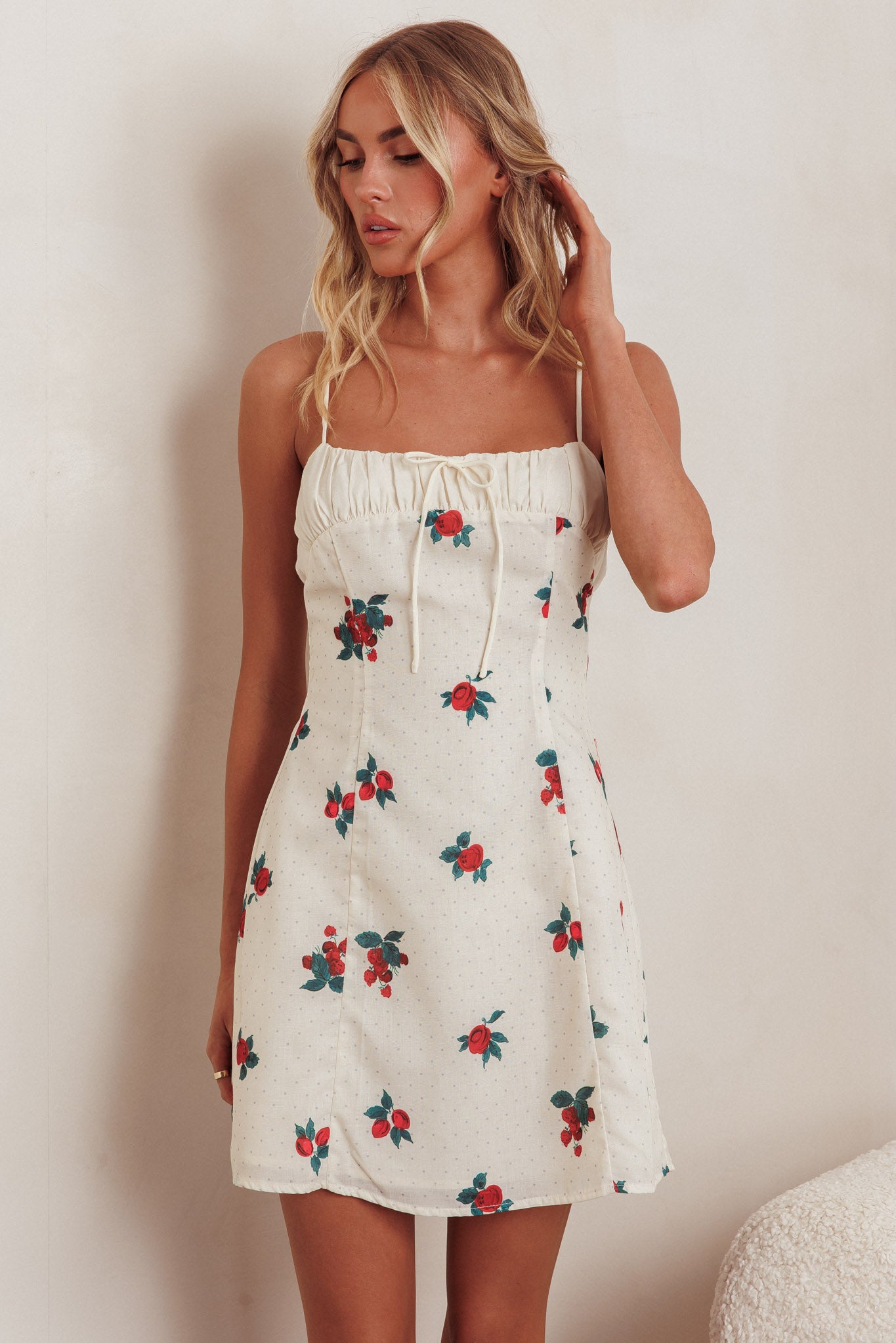Clara Gathered Bust Mini Dress Rose Beige by Selfie Leslie