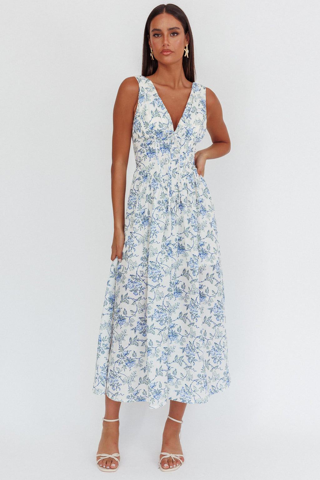 basque waist casual dress Baltic Born Womens Babette Basque Waist Dress | Teal Multi Floral