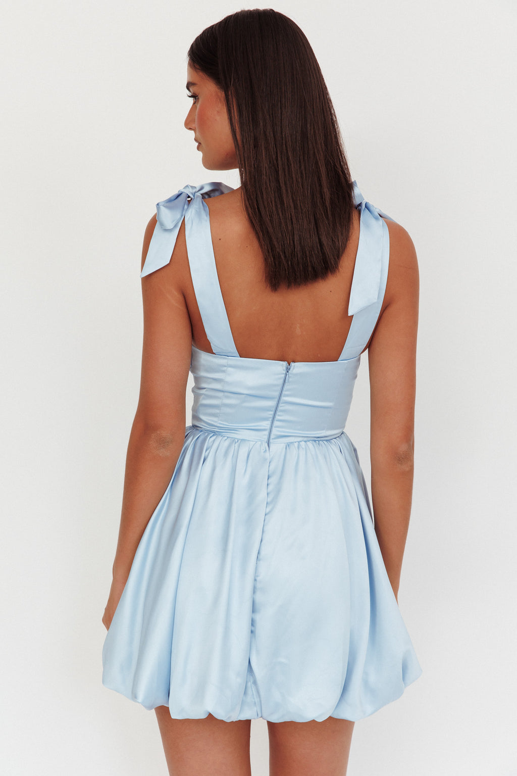 Just Magic Tied Shoulder Bubble Hem Mini Dress Baby Blue by Selfie Leslie