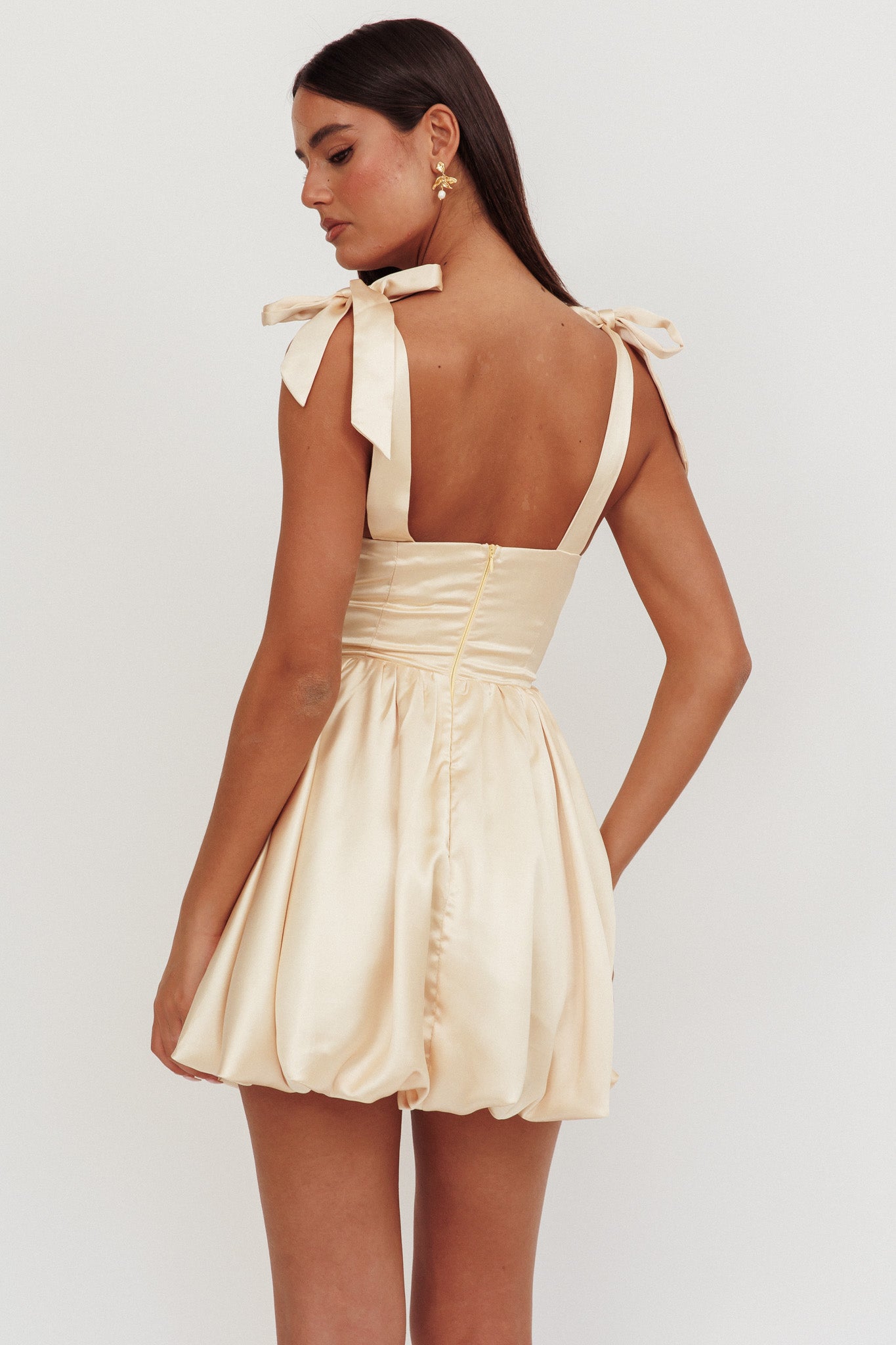 Just Magic Tied Shoulder Bubble Hem Mini Dress Butter by Selfie Leslie