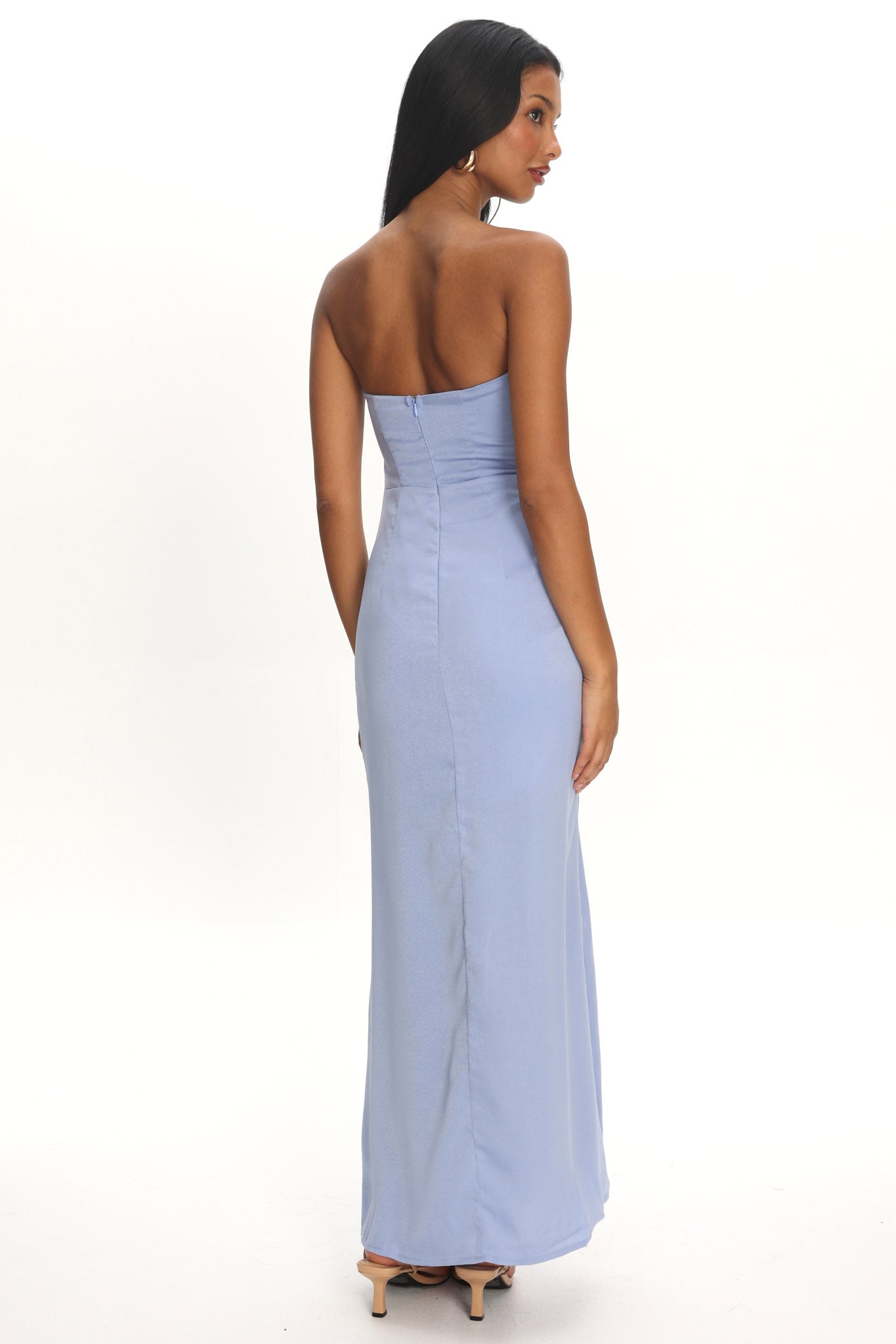 Molinda Strapless Ruched Drawstring Maxi Dress Blue - L Molinda Strapless Ruched Drawstring Maxi Dress Blue - L