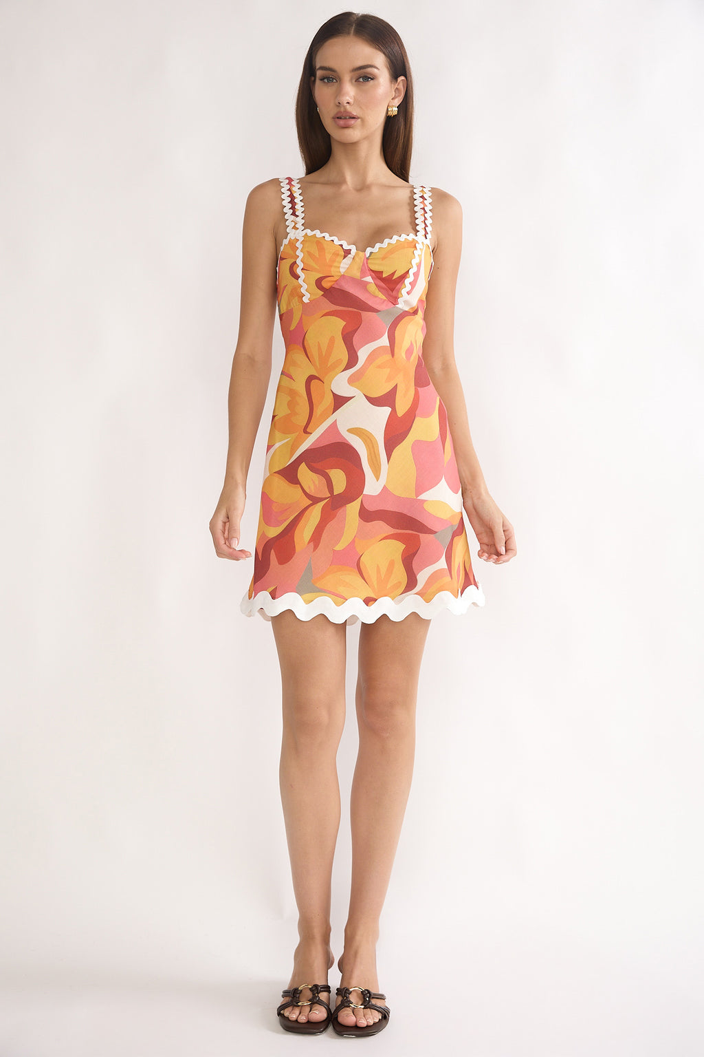 Meadows Ric Ric Trim Mini Dress Print Orange