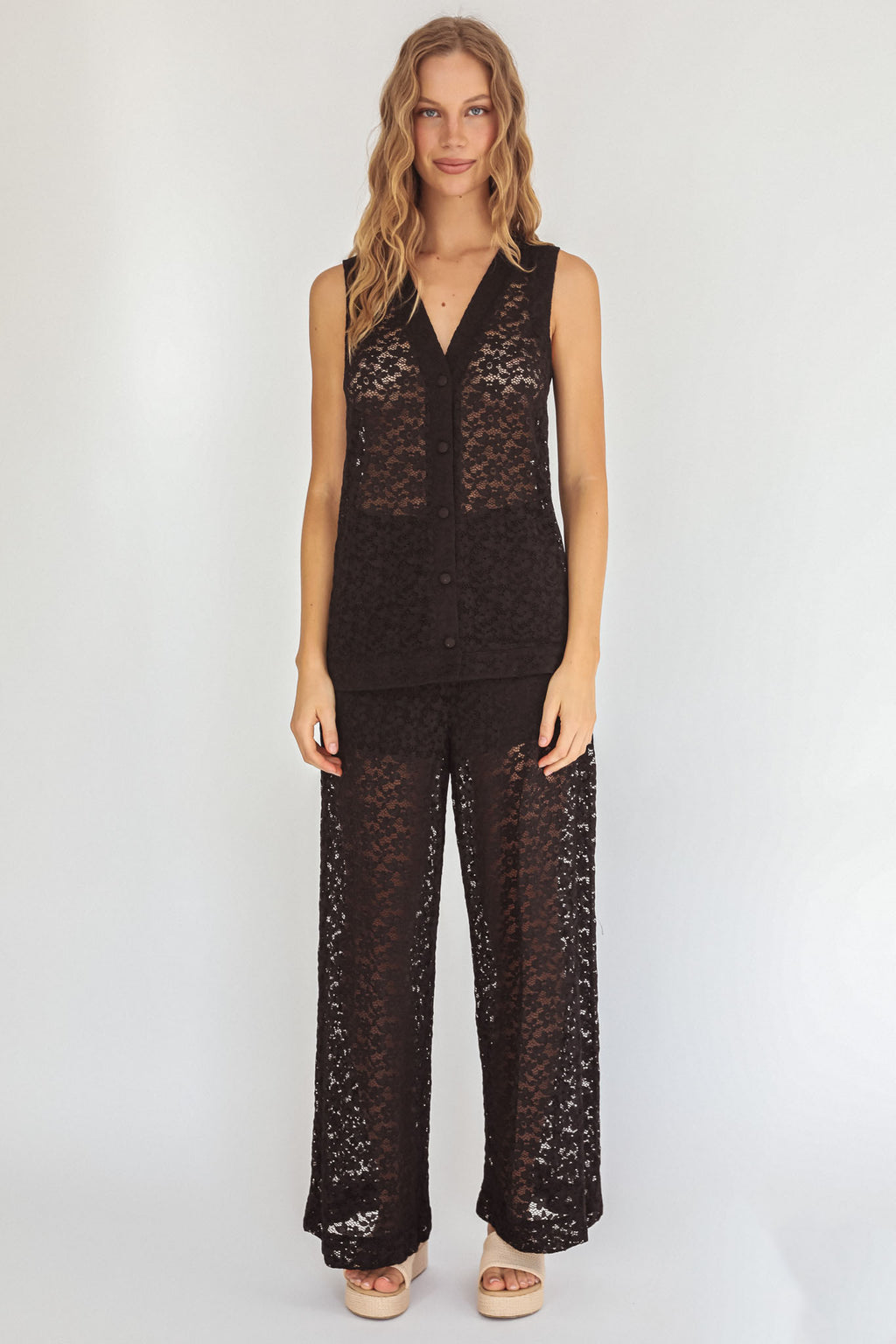 Canyons Wide Leg Pants Lace Black by Selfie Leslie