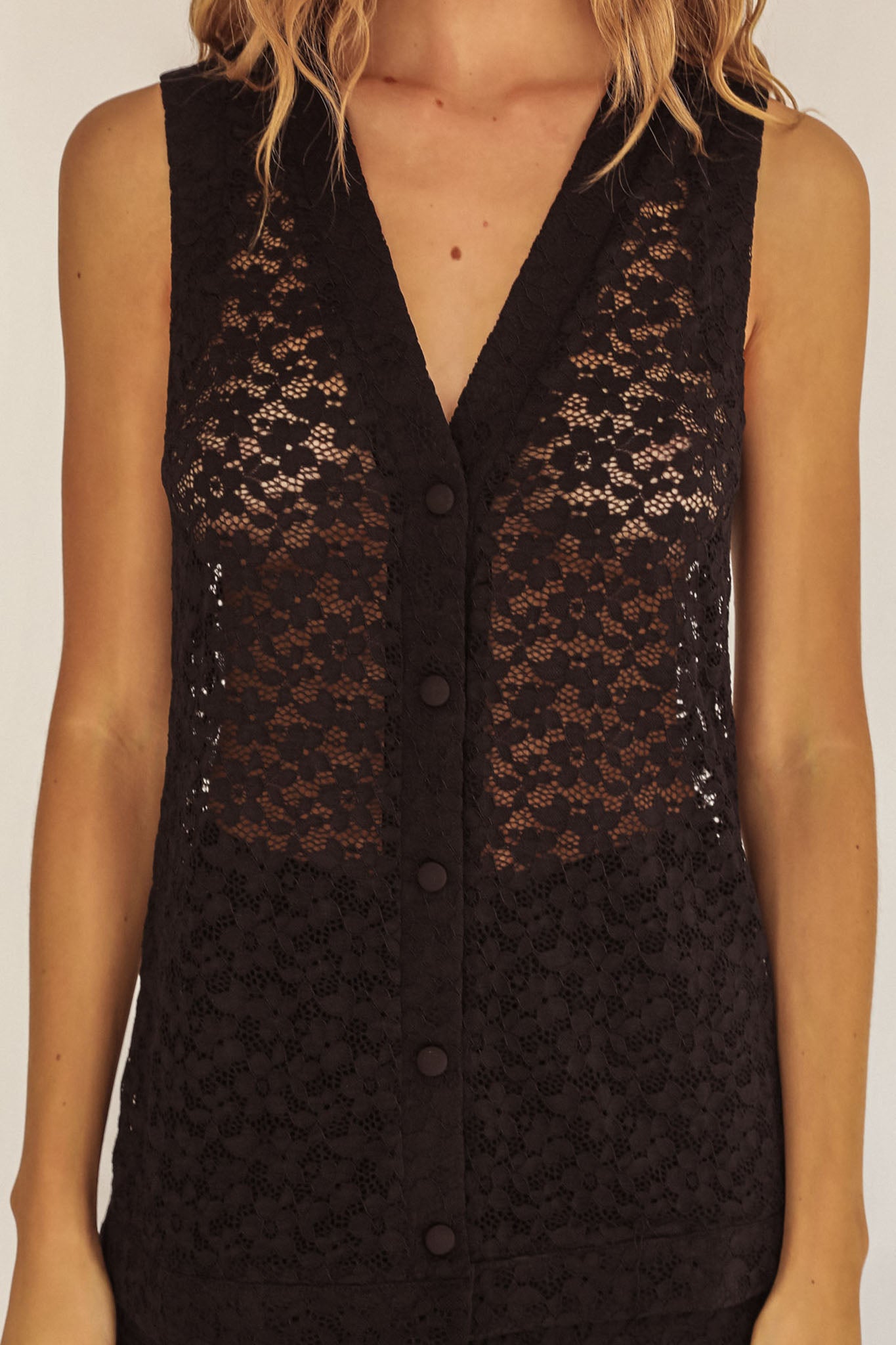 Canyons Sleeveless Button Top Lace Black by Selfie Leslie
