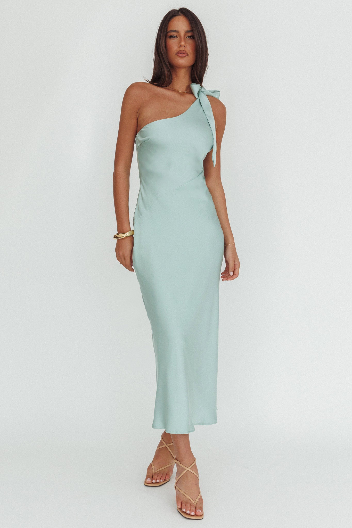 Robertah One-Shoulder Bow Maxi Dress Sage XL Robertah One-Shoulder Bow Maxi Dress Sage XL