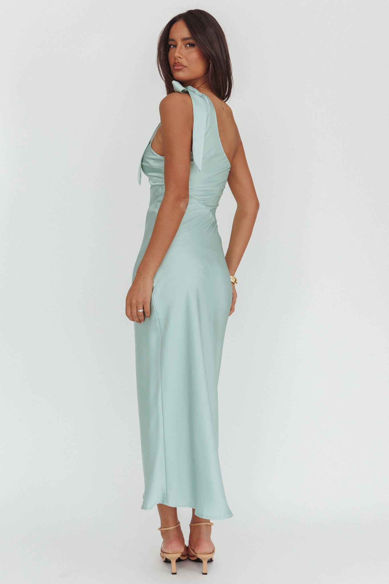 Robertah One-Shoulder Bow Maxi Dress Sage XL Robertah One-Shoulder Bow Maxi Dress Sage XL