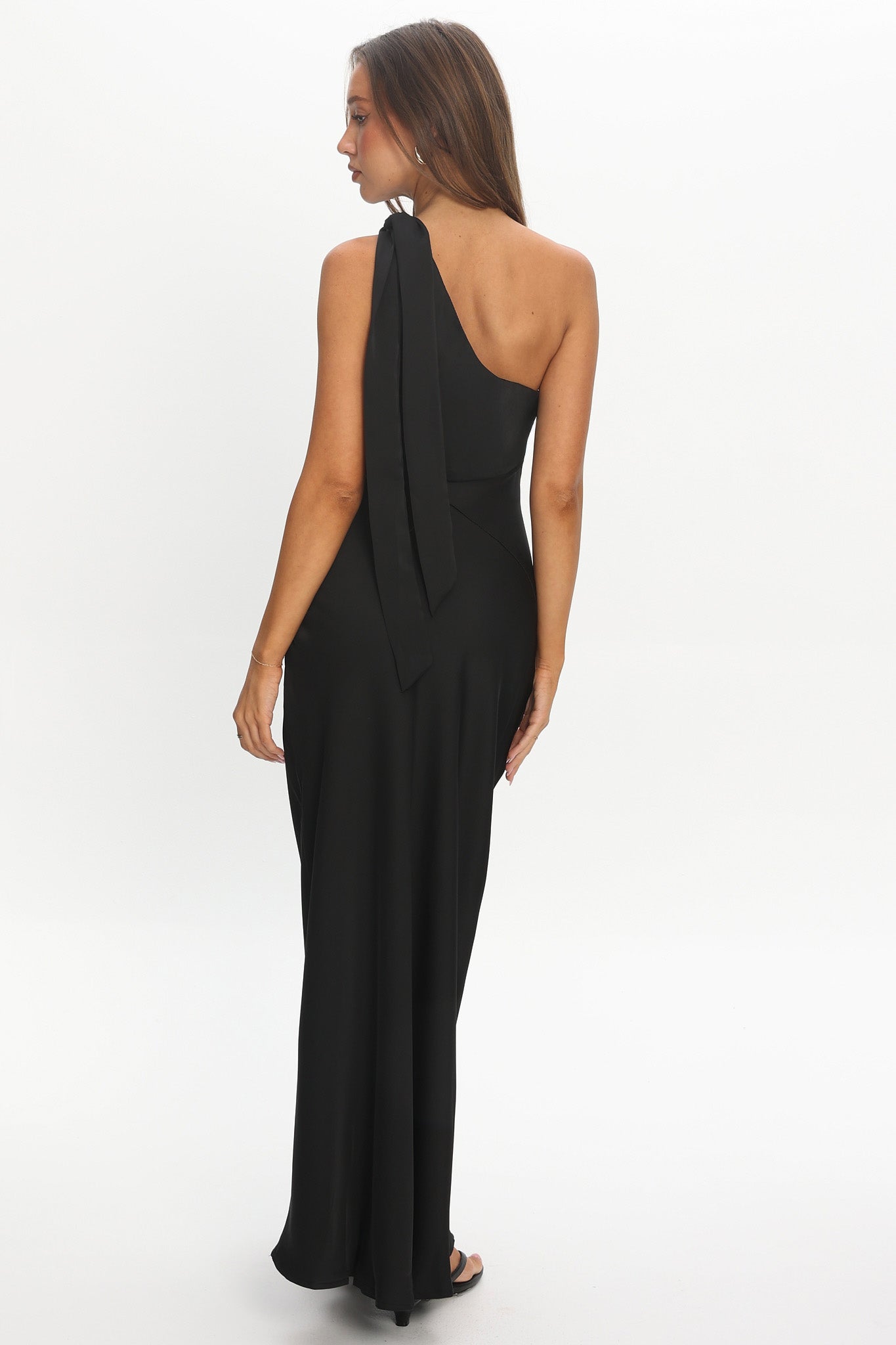 black one shoulder bow dress One Shoulder Open Back Sheath with Bow