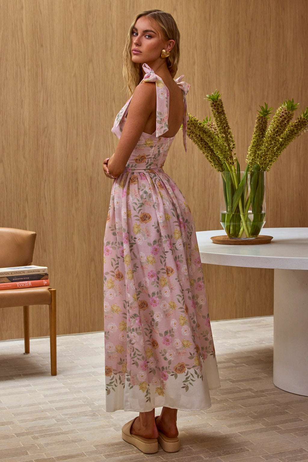 Dua Tied Shoulder Maxi Dress Floral Peach by Selfie Leslie
