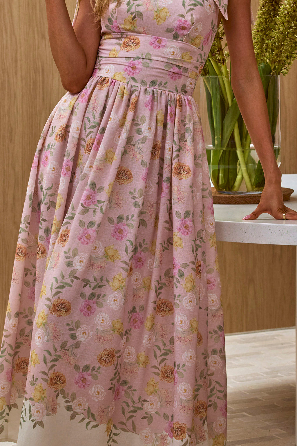 Dua Tied Shoulder Maxi Dress Floral Peach by Selfie Leslie