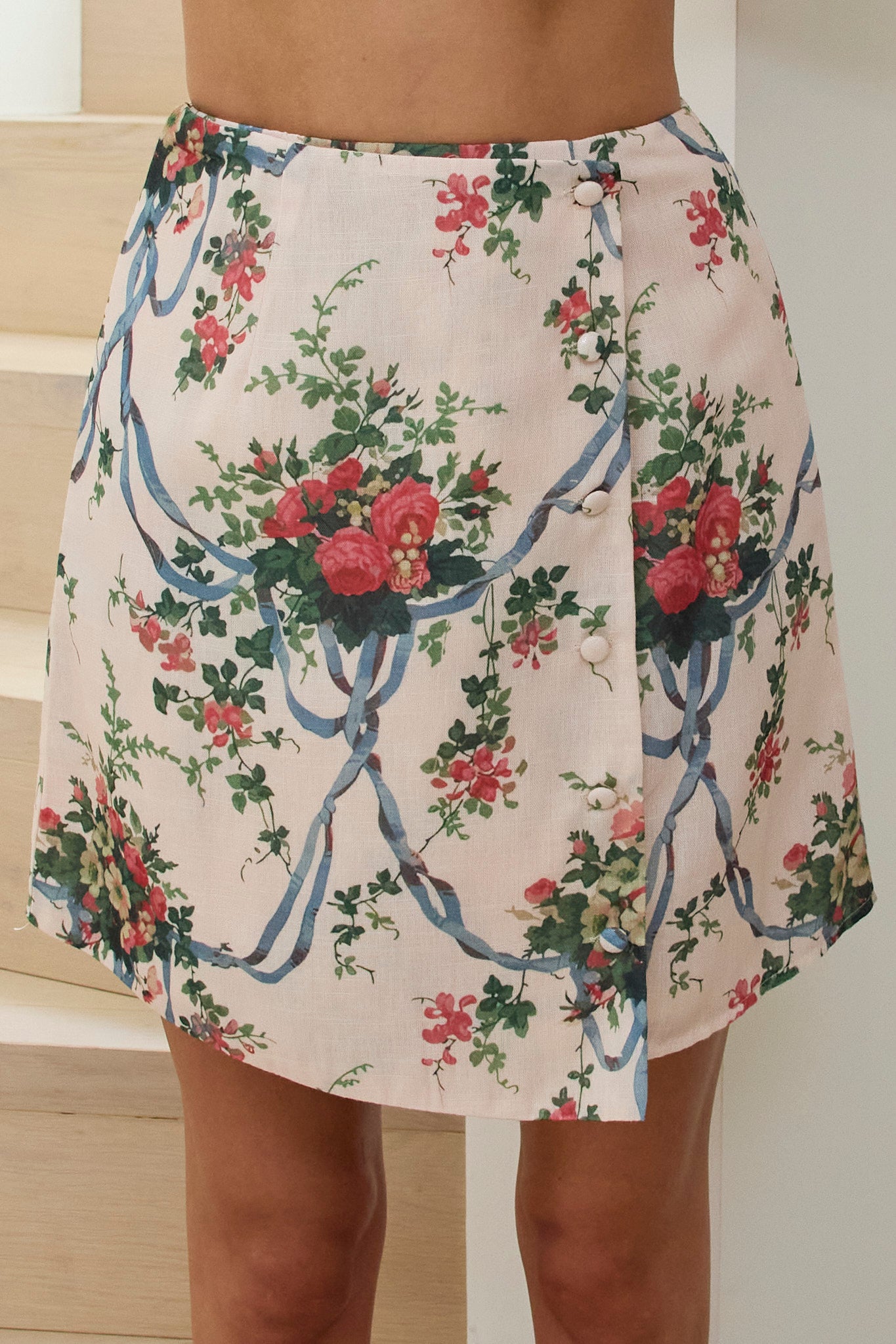 Bespoke Fixed Wrap Mini Skirt Floral Pink by Selfie Leslie