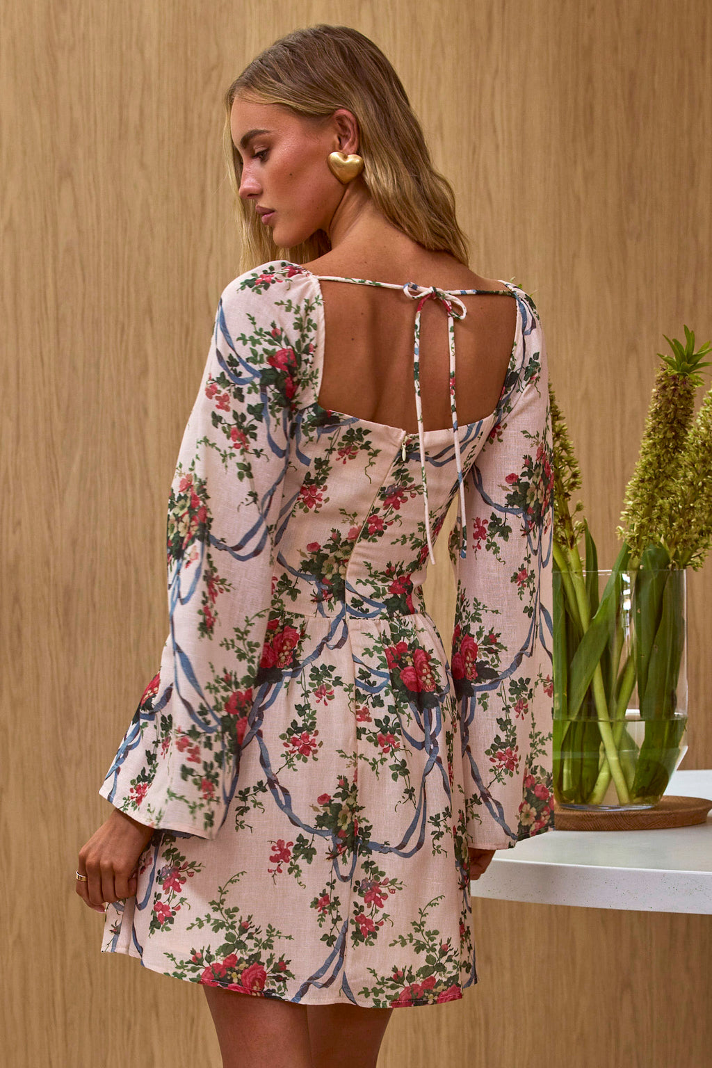 Emmy Gathered Bust Mini Dress Floral Pink by Selfie Leslie