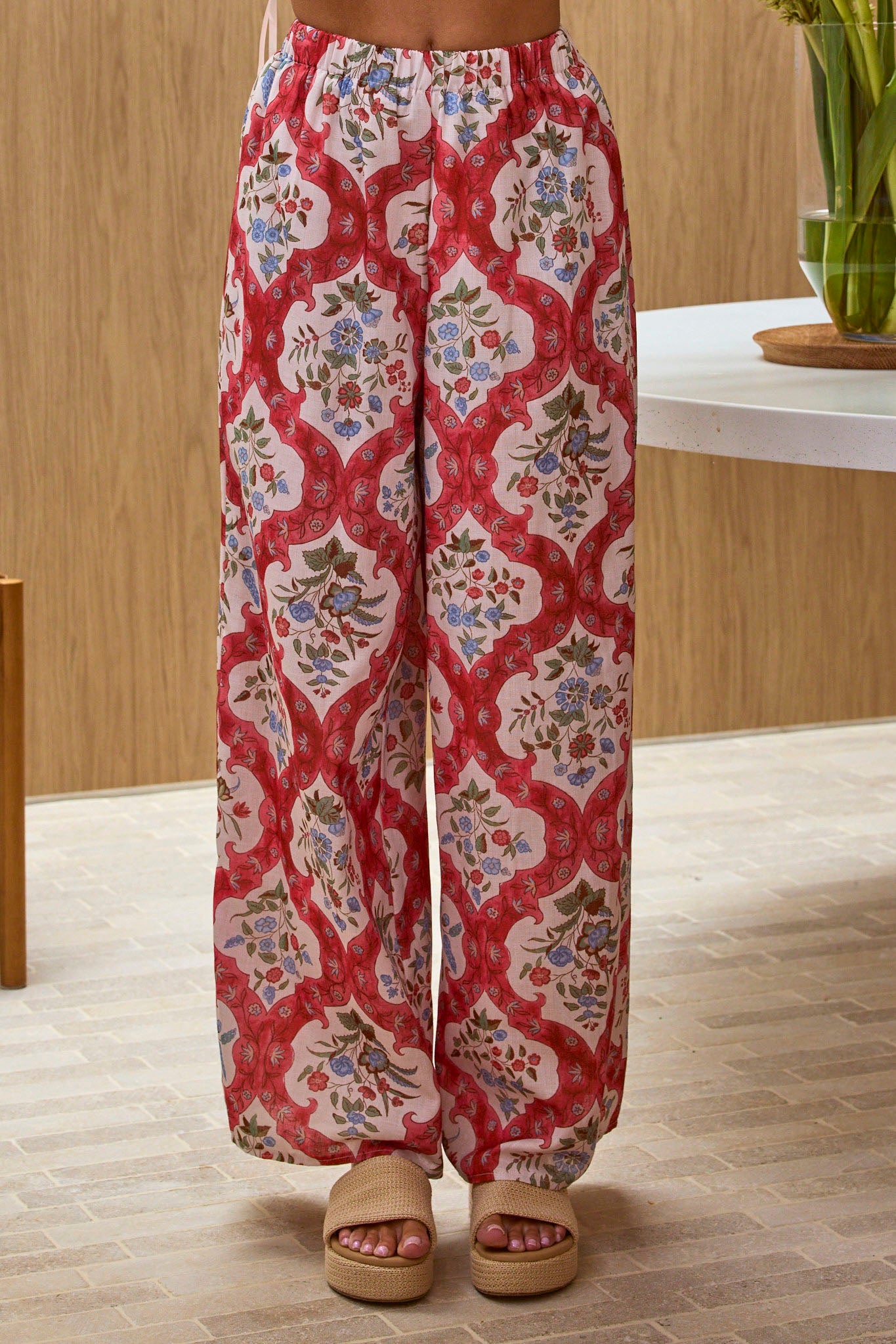 Archa Elastic Waist Pants Print Cream by Selfie Leslie