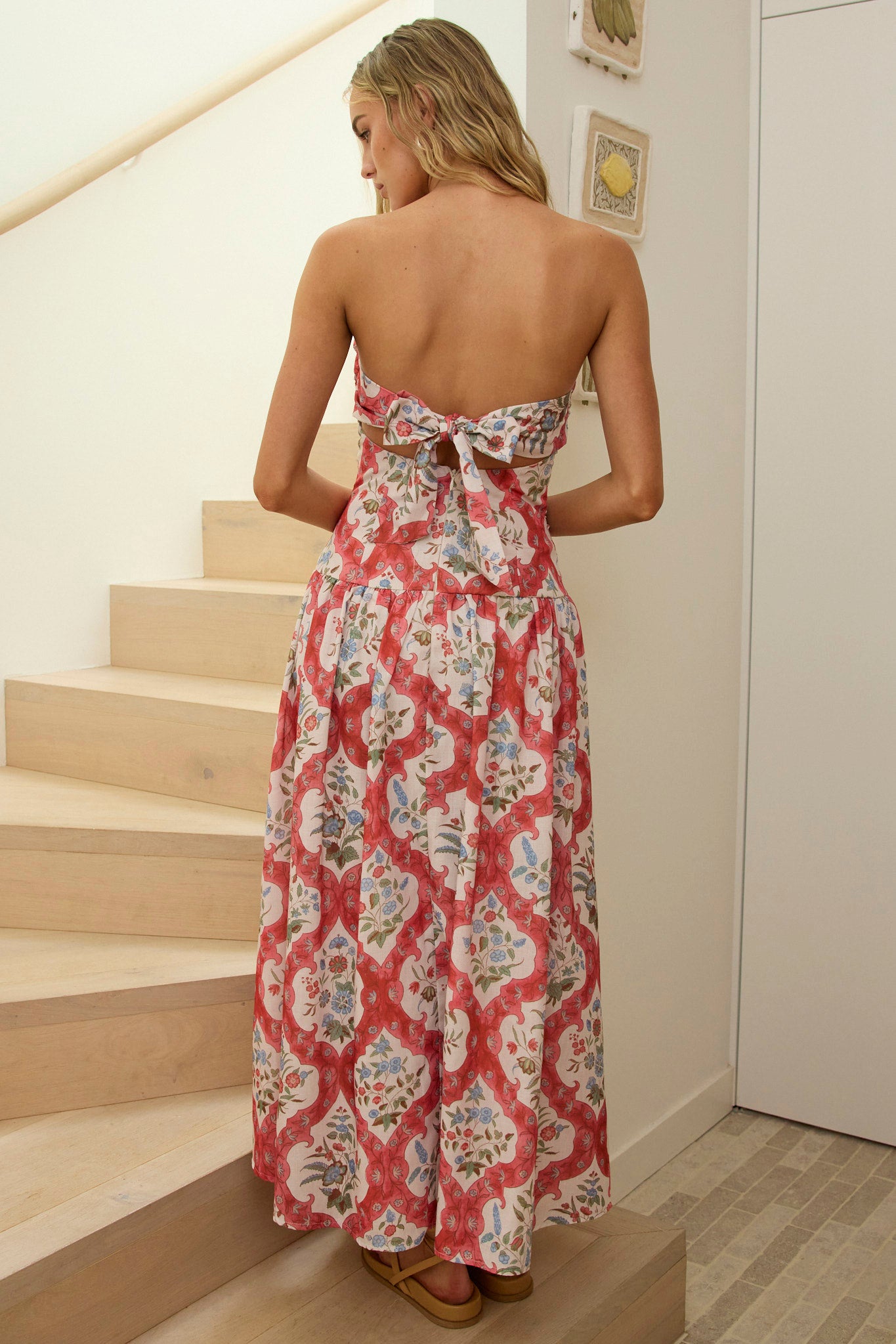 Common Ground Drop Waist Strapless Maxi Dress Floral Cream by Selfie Leslie