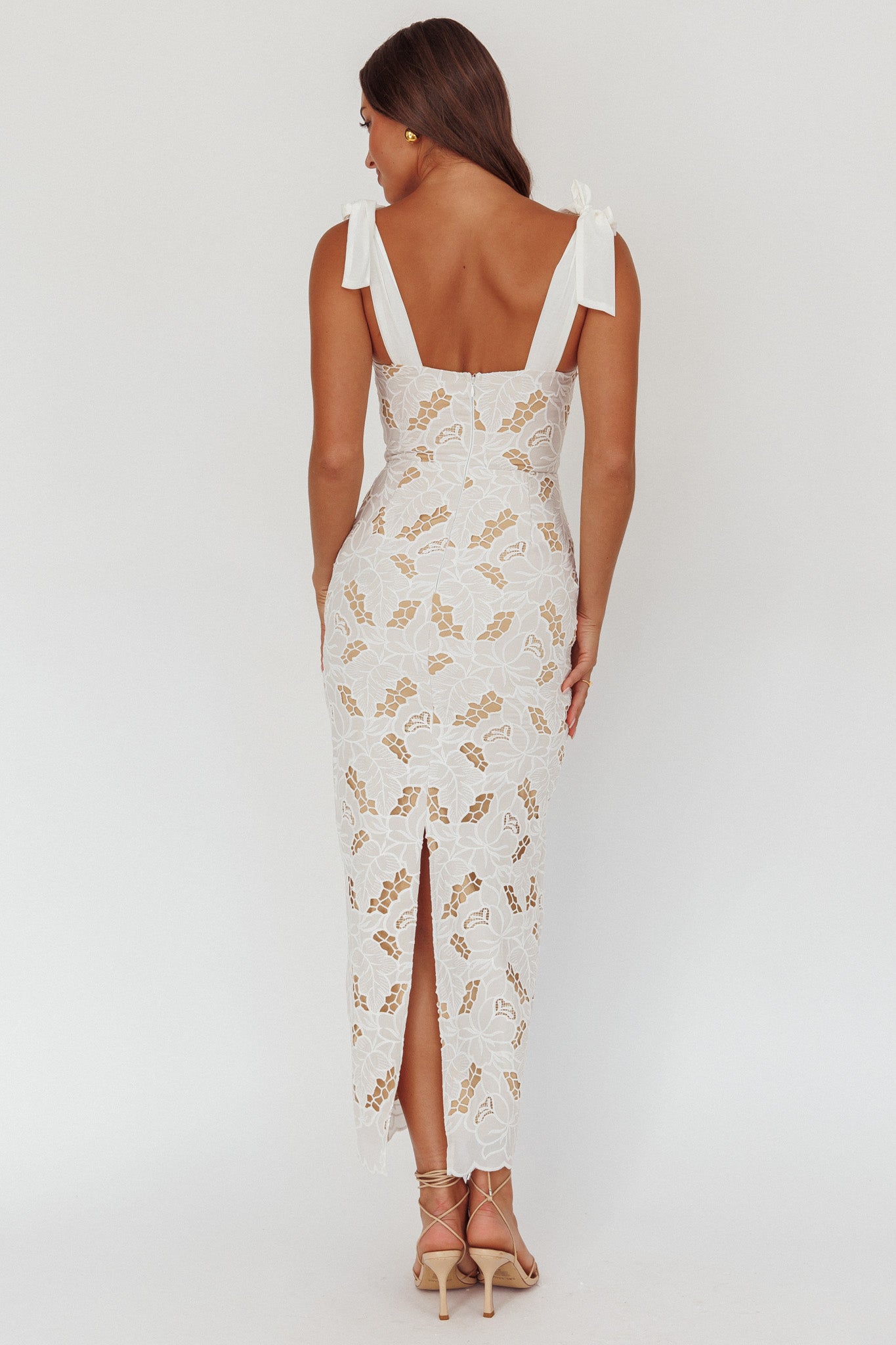Coastal Bloom Tied Shoulder Maxi Dress Embroidered White by Selfie Leslie