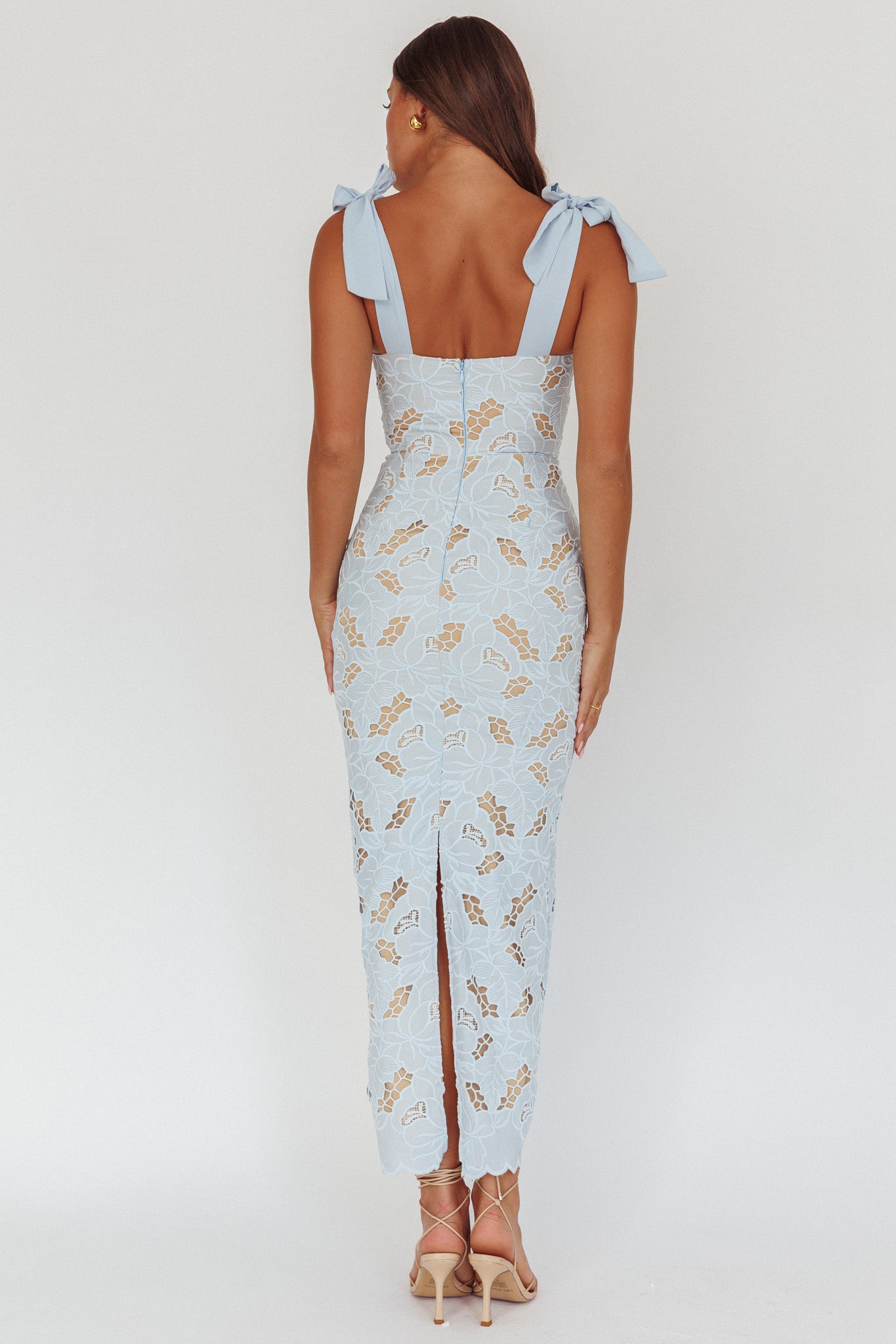 Coastal Bloom Tied Shoulder Maxi Dress Embroidered Baby Blue by Selfie Leslie