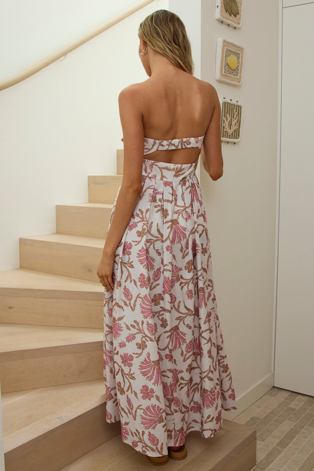 Summer Field Bow Bust Maxi Dress Floral Beige by Selfie Leslie