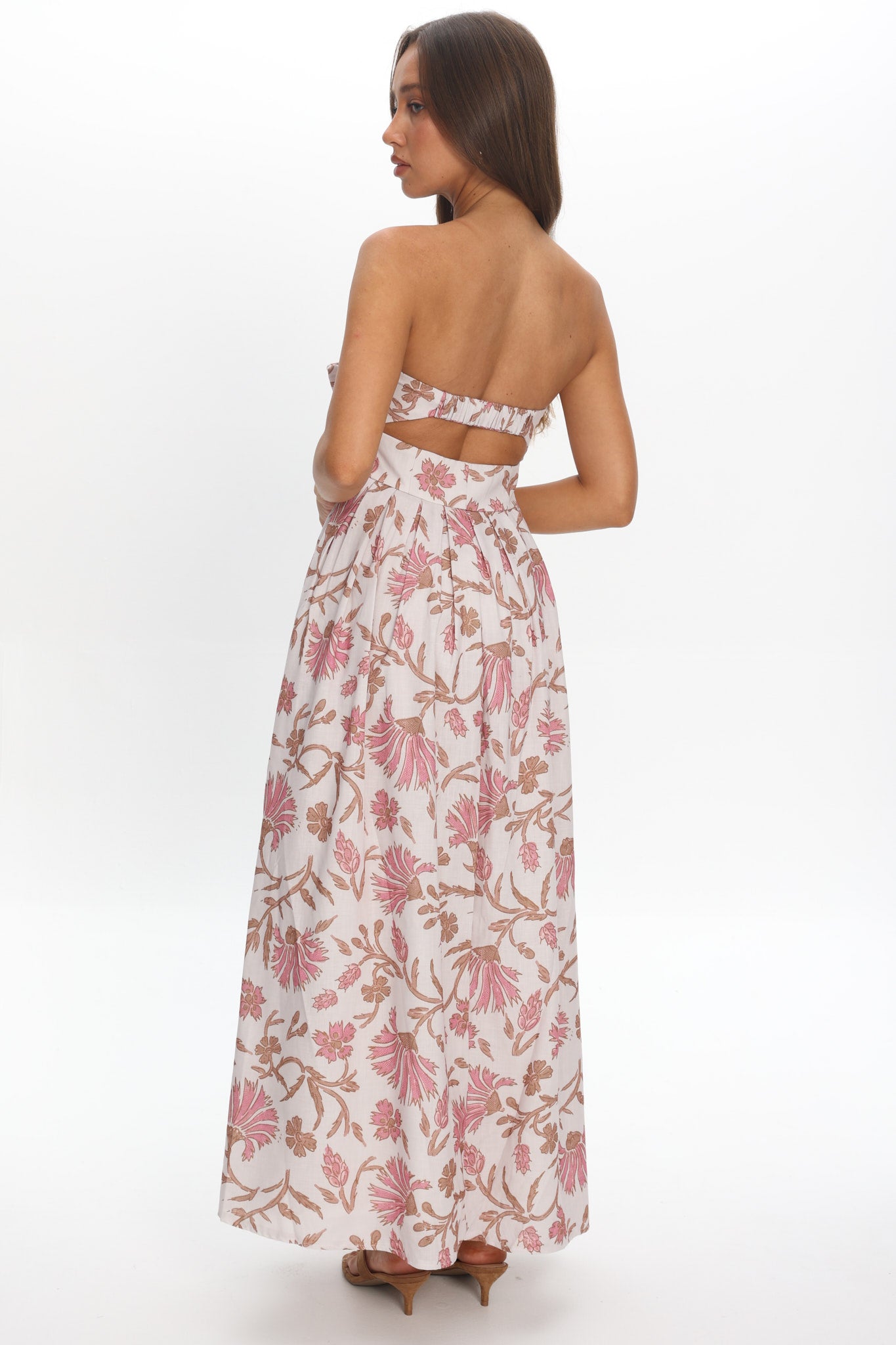Summer Field Bow Bust Maxi Dress Floral Beige