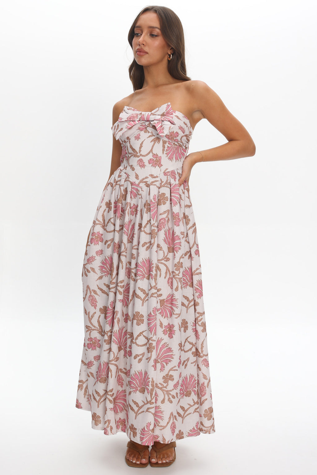 Summer Field Bow Bust Maxi Dress Floral Beige