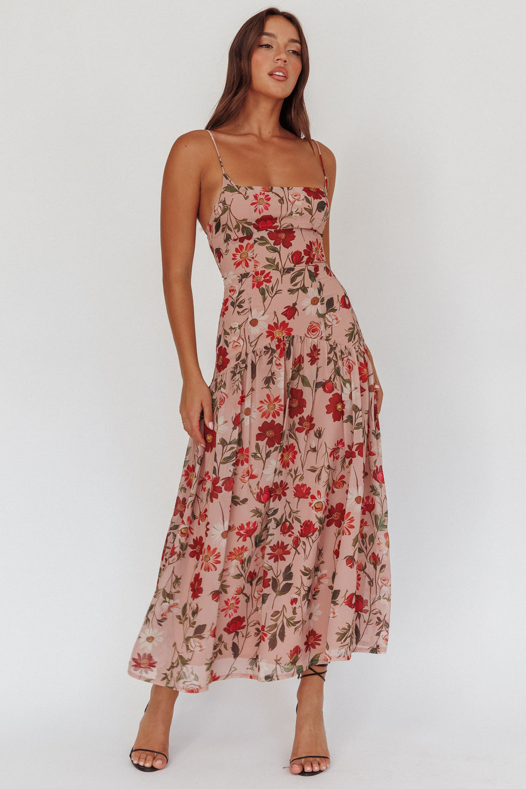 Monday Muse Drop Waist Maxi Dress Floral Red by Selfie Leslie