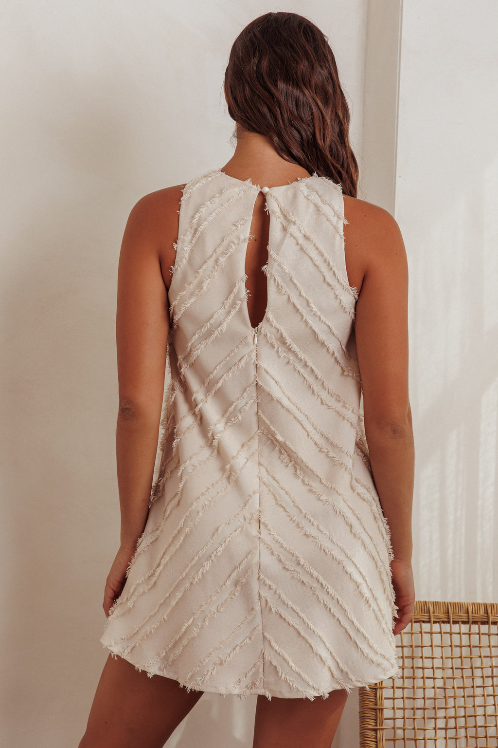 Caro Fringe Trim Shift Mini Dress Cream by Selfie Leslie