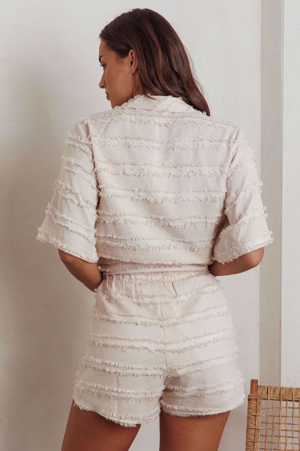 Reed Raw Edge Trim Shorts Cream by Selfie Leslie