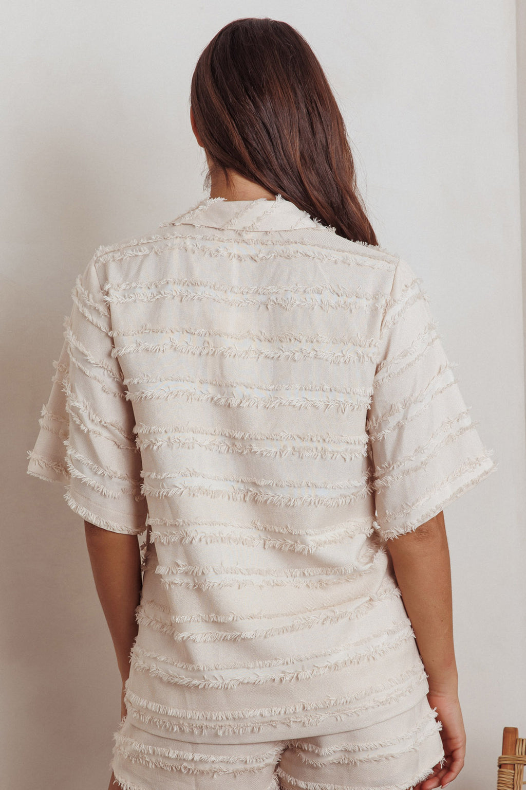 Reed Raw Edge Trim Collared Top Cream by Selfie Leslie