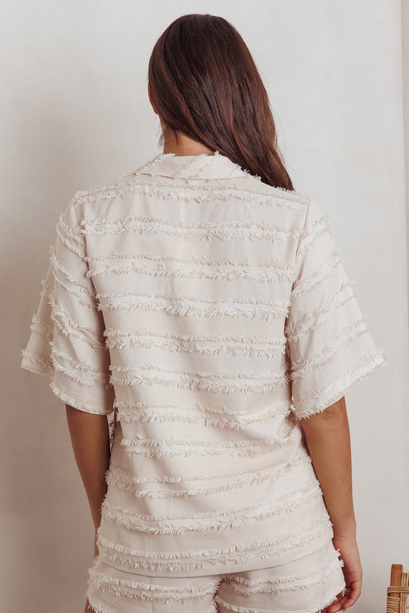 Reed Raw Edge Trim Collared Top Cream by Selfie Leslie