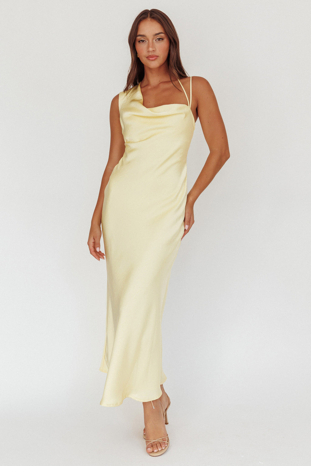 Eros Asymmetric Cowl Neck Maxi Dress Butter by Selfie Leslie