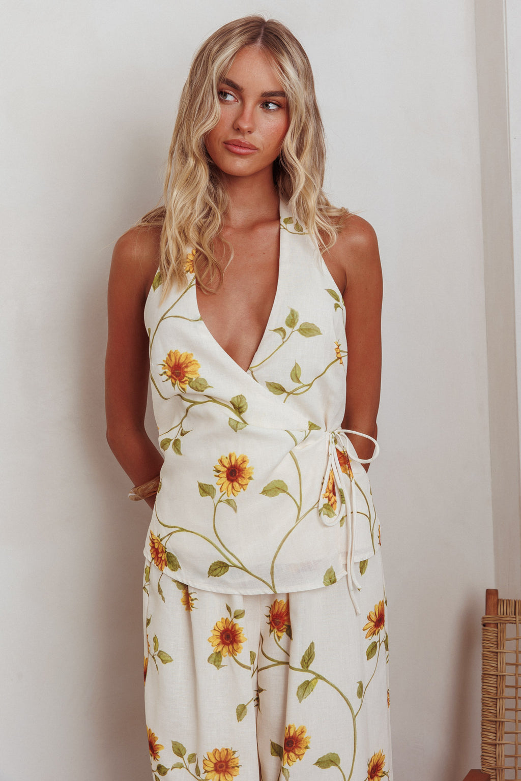 Sway Waist-Tie Halter Top Sunflower by Selfie Leslie