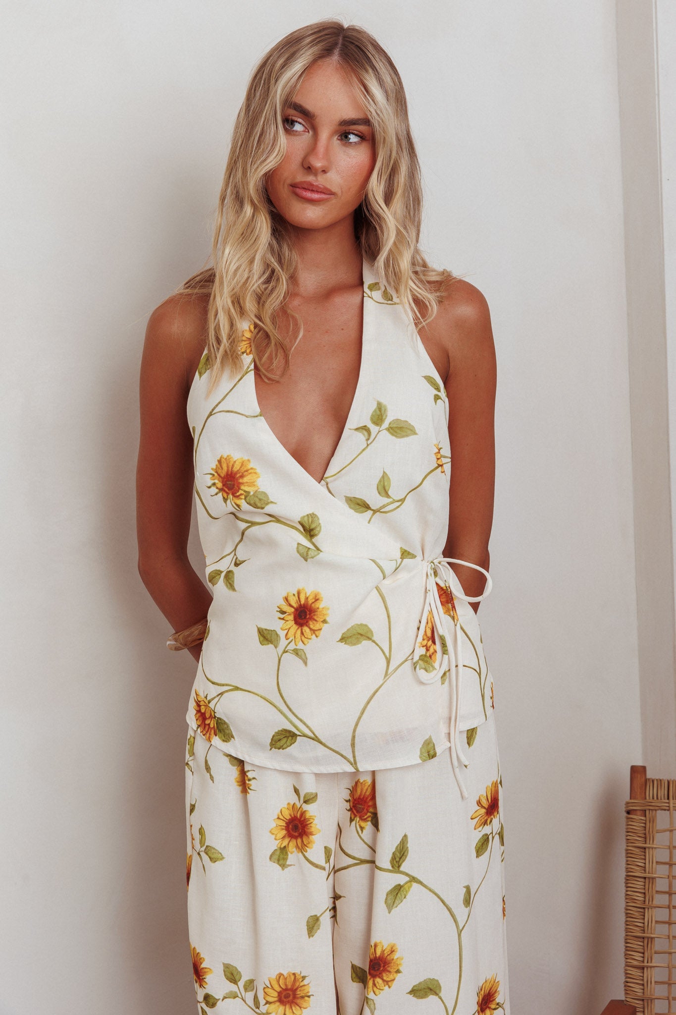 Sway Waist-Tie Halter Top Sunflower by Selfie Leslie