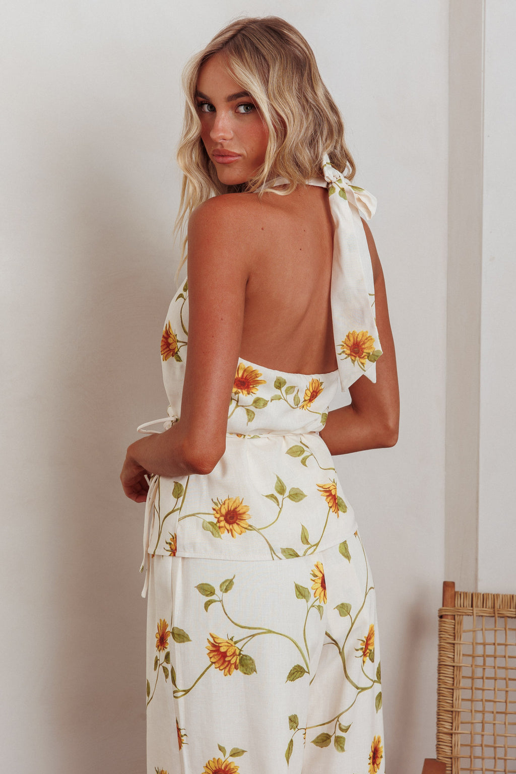 Sway Waist-Tie Halter Top Sunflower by Selfie Leslie