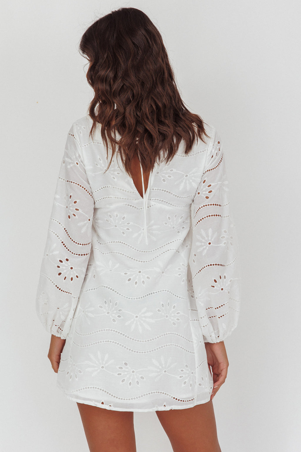 Long Weekend Eyelet Mini Dress White by Selfie Leslie