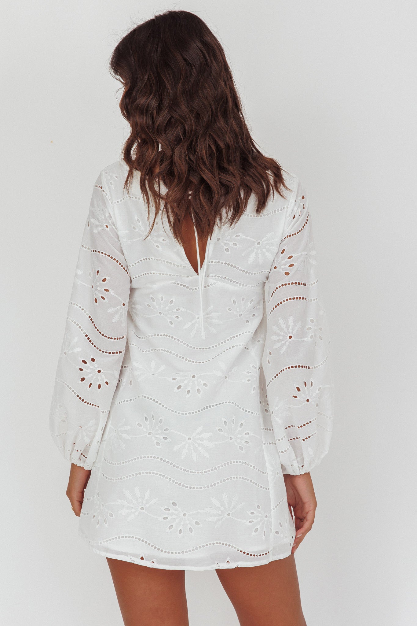 Long Weekend Eyelet Mini Dress White by Selfie Leslie