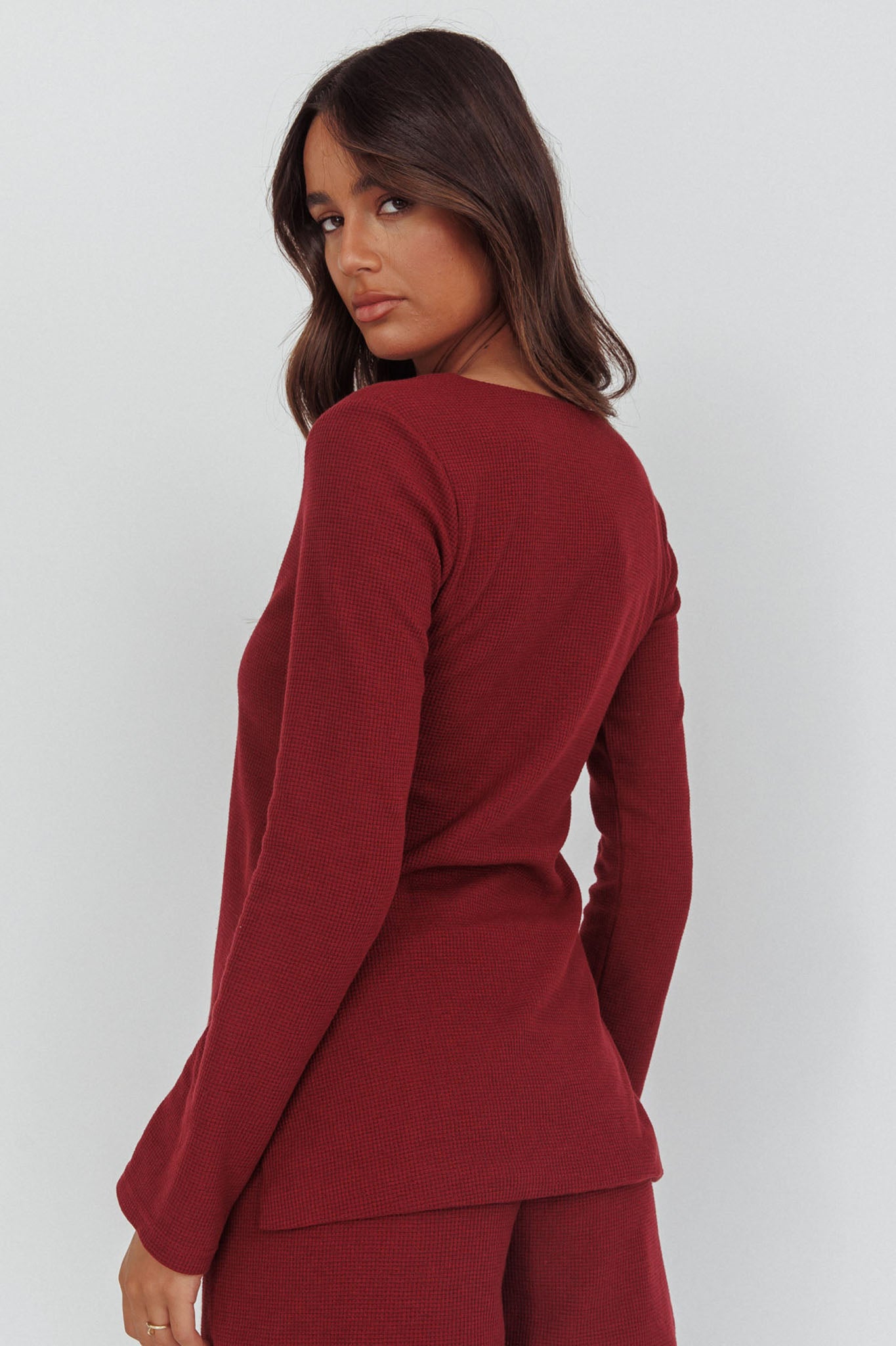 Ryder Tie Front Top Burgundy by Selfie Leslie
