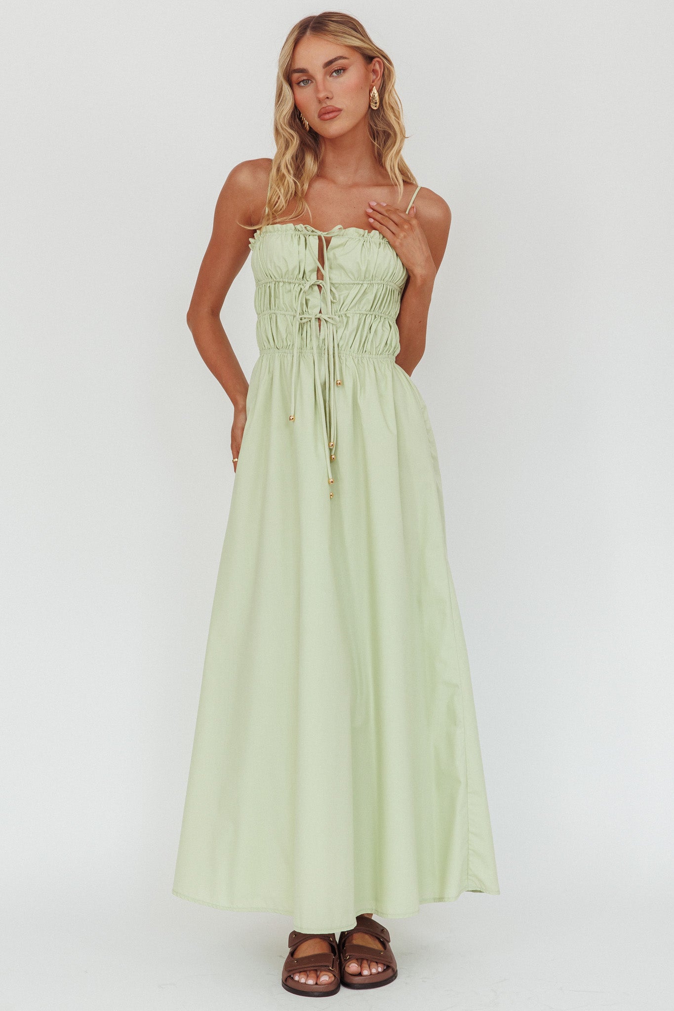 Remember When Tied Bodice Maxi Dress Sage by Selfie Leslie