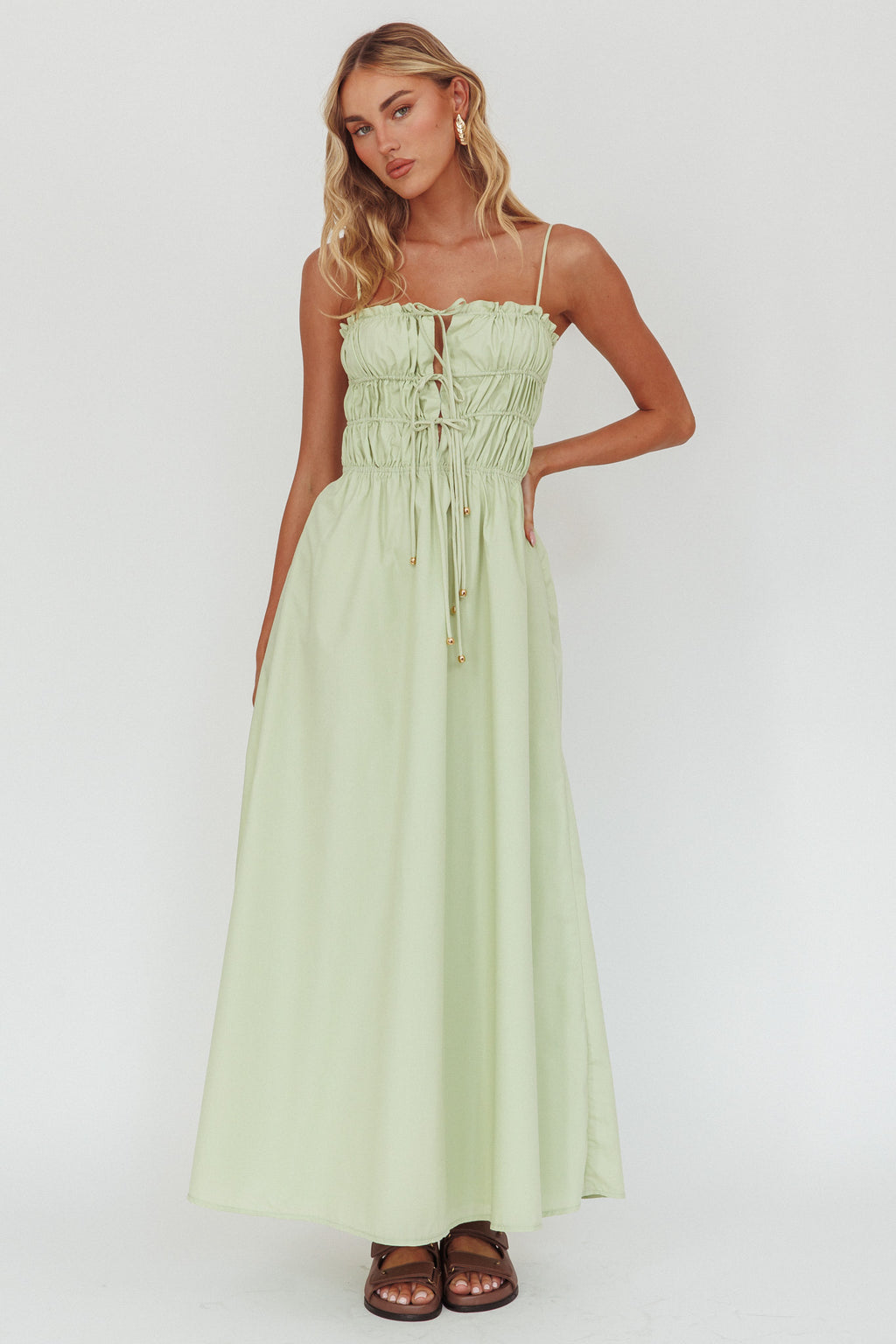 Remember When Tied Bodice Maxi Dress Sage by Selfie Leslie