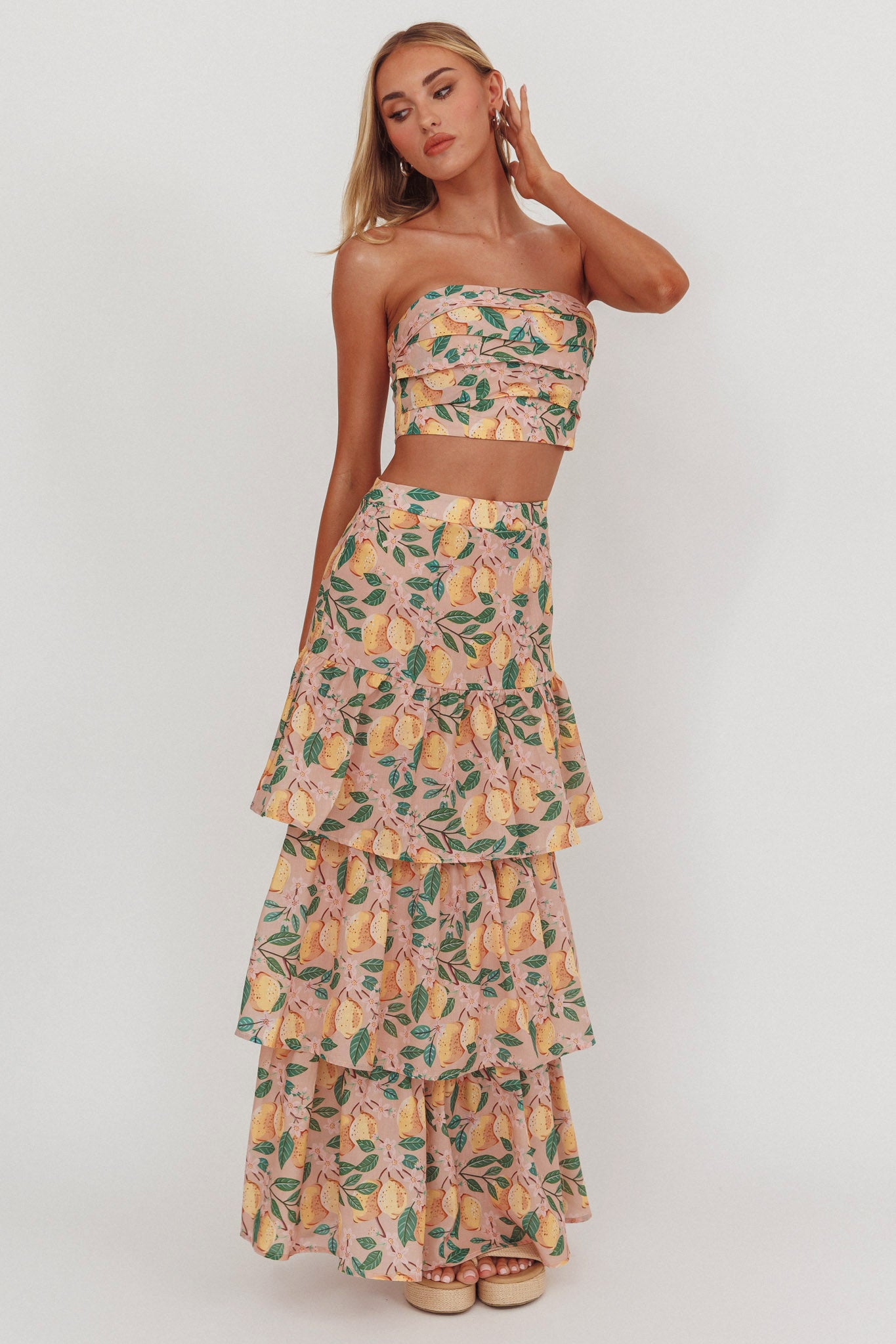 Ezmeralda Tiered Ruffle Maxi Skirt Lemon– Selfie Leslie