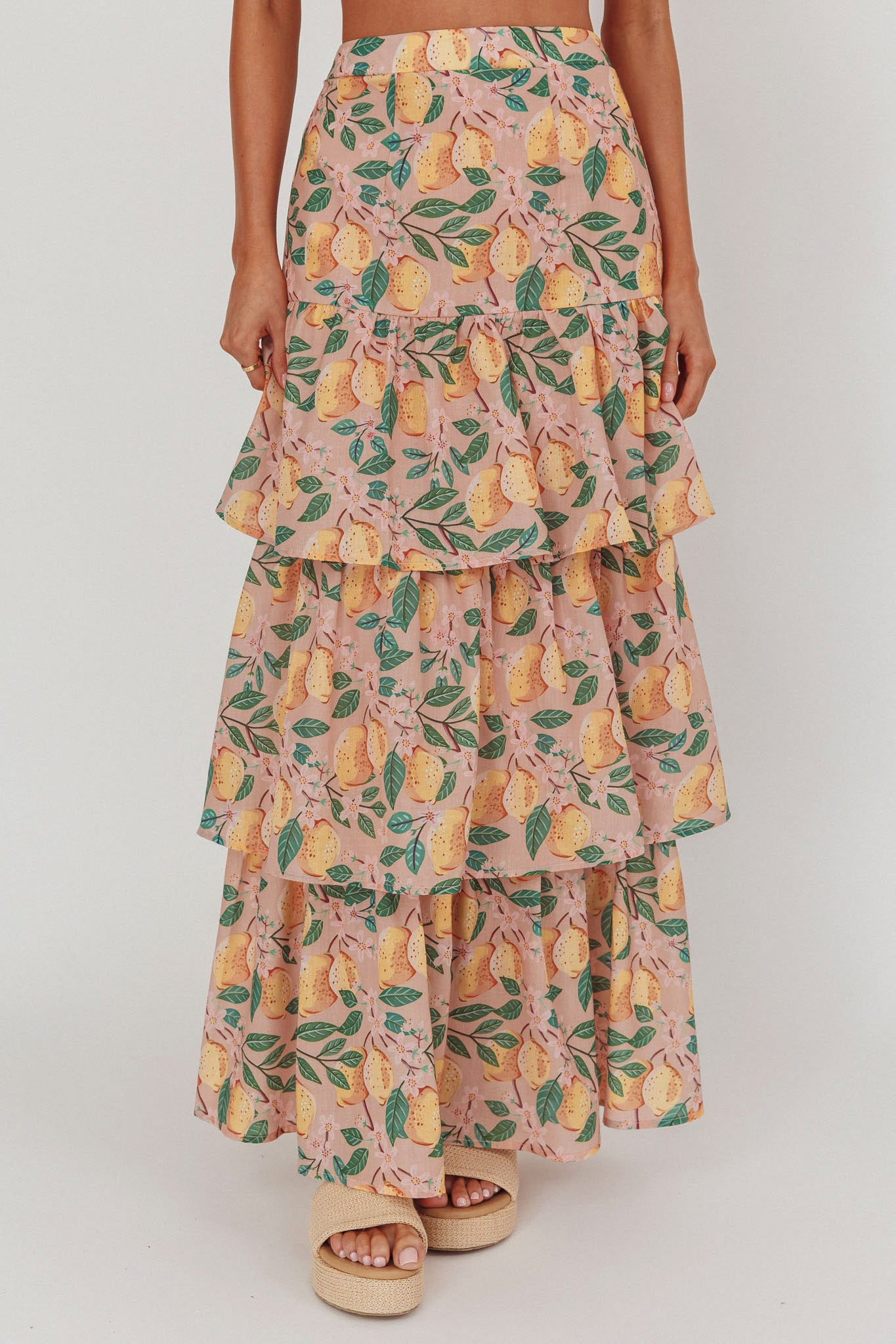 Ezmeralda Tiered Ruffle Maxi Skirt Lemon | Selfie Leslie