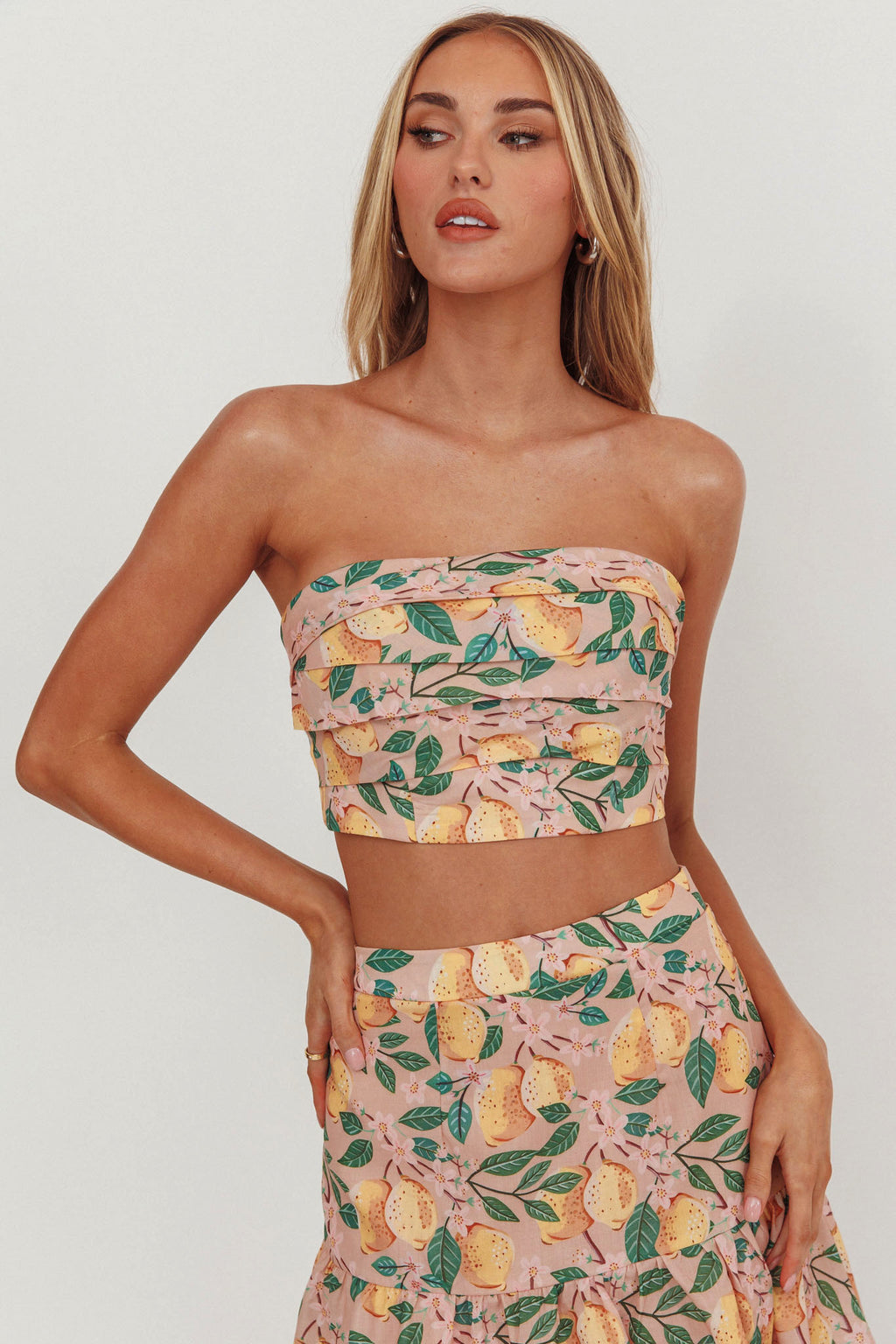 Ezmeralda Strapless Peat Crop Top Lemon by Selfie Leslie